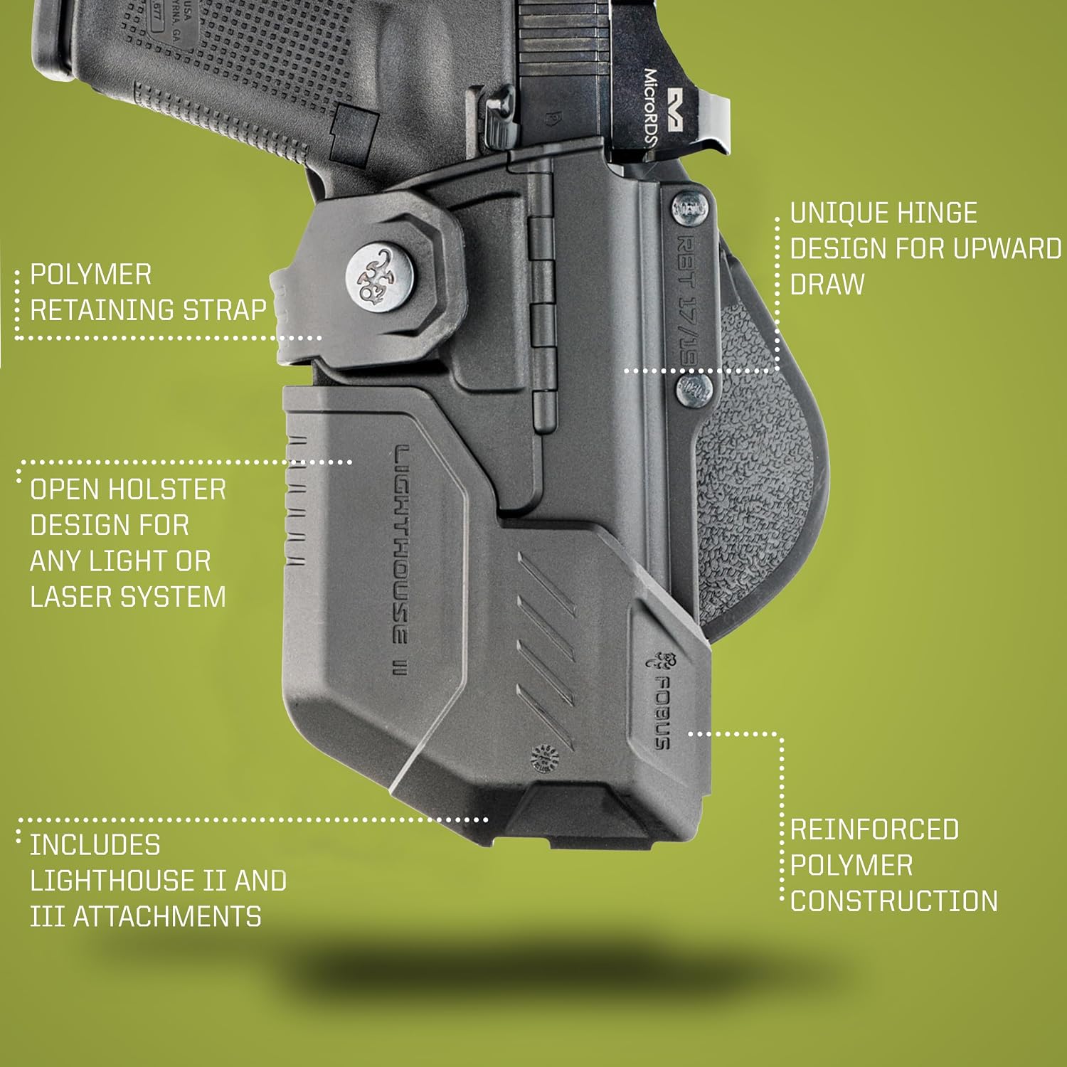Fobus RBT17 OWB Tactical Holster with Lighthouse II & III for Glock – 17, 22, 31 | Shadow Systems – DR920 FS & MR920 Threaded barrle | Smith &Wesson – M&P 9mm & .40Cal, M&P Pro