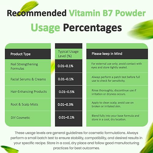 Miniatura 8 de Biotina (vitamina B7) Polvo de vitamina B7 en polvo para la salud del cabello, la piel y las uñas, vitamina de biotina sin OMG, sin gluten (4 onzas