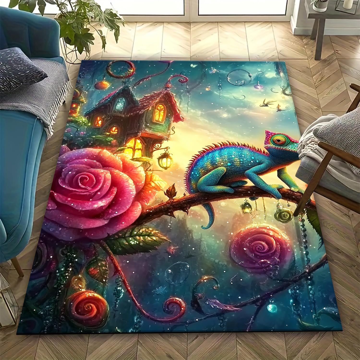 Tapis caméléon 3D antidérapant de 160 x 230 cm pour salon et chambre
