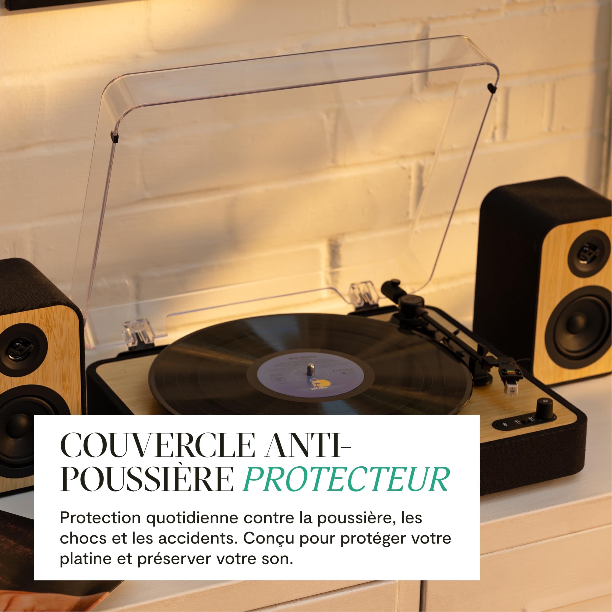 House of Marley Revolution Platine Vinyle Bluetooth avec Enceintes Bibliothèque Filaires – Tourne Disque, Matériaux Recyclés, Lecteur Vinyle avec Couvercle, Installation Facile