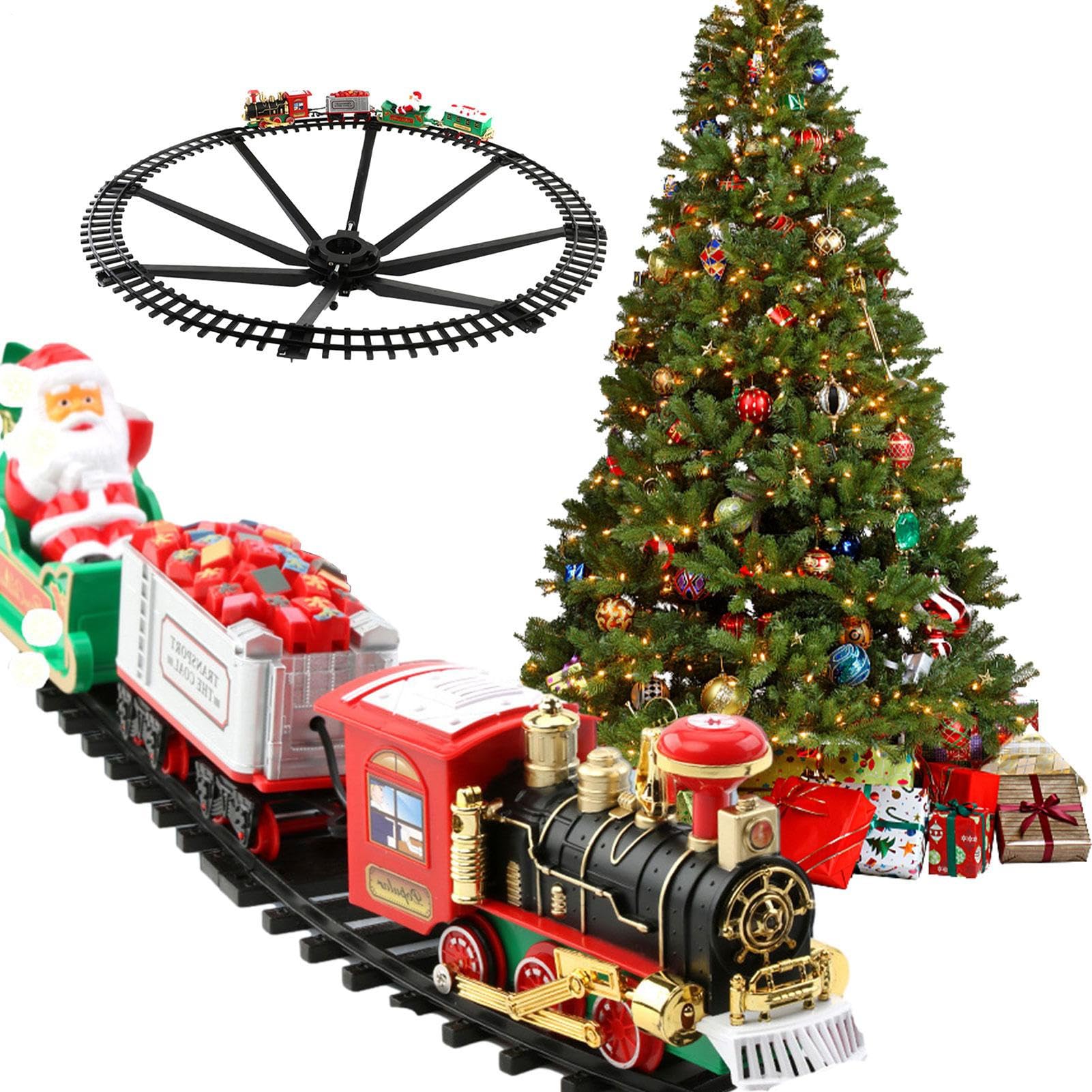 Kit de train électrique de Noël - Train jouet à piles avec 8 pièces de | piste | Décoration d'arbre rond pour et adultes | Train de vacances électrique fabriqué en mate ABS respectueux de