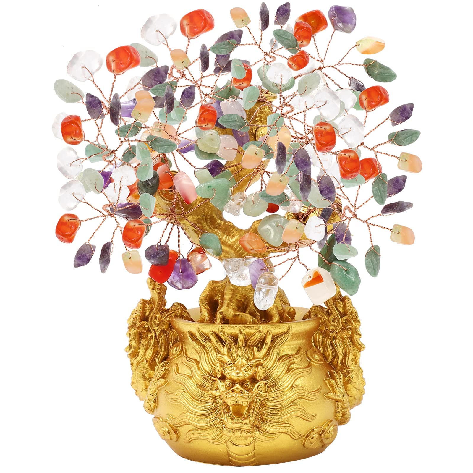 Excefore Crystal Tree Feng Shui Citrine Multicolor Crytal Money Tree Bonsai with Chinese Decoration for Luck and Wealth