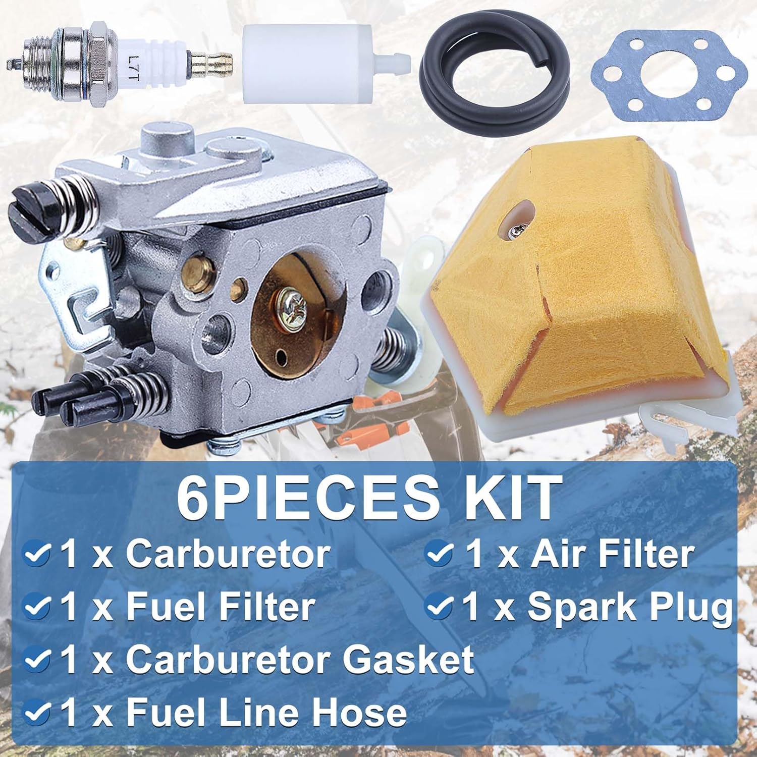 AUMEL 503281504 Carburetor Kit for Husqvarna 51 55 Rancher 503281504 Chainsaw Carburetor Part with Air Filter, Fule Filter, Spark Plug Gasket Replacement