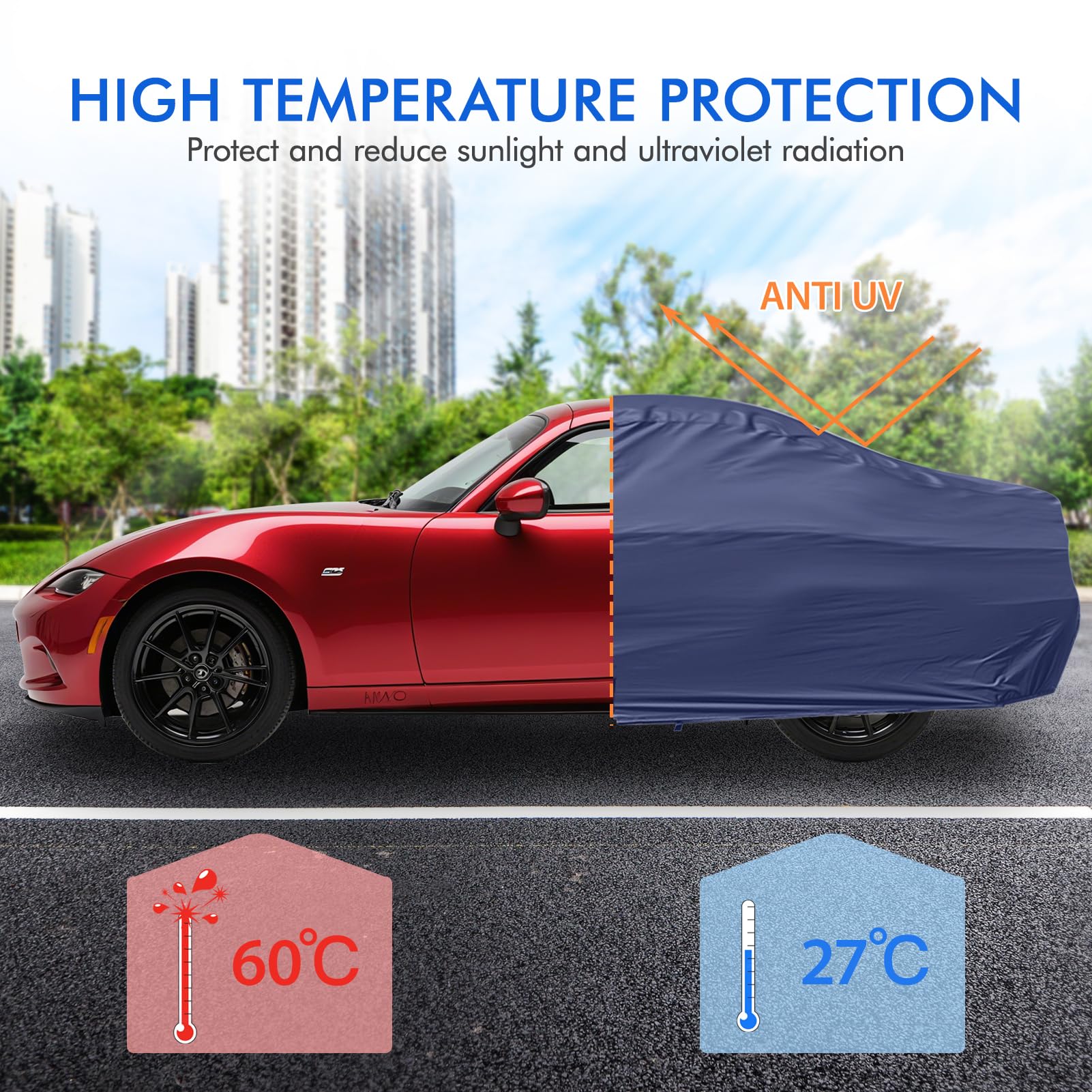 Car Cover Waterproof All Weather 6 Layers Outdoor Full Exterior Cover Rain Sun UV Snowproof Protection with Zipper — view 3