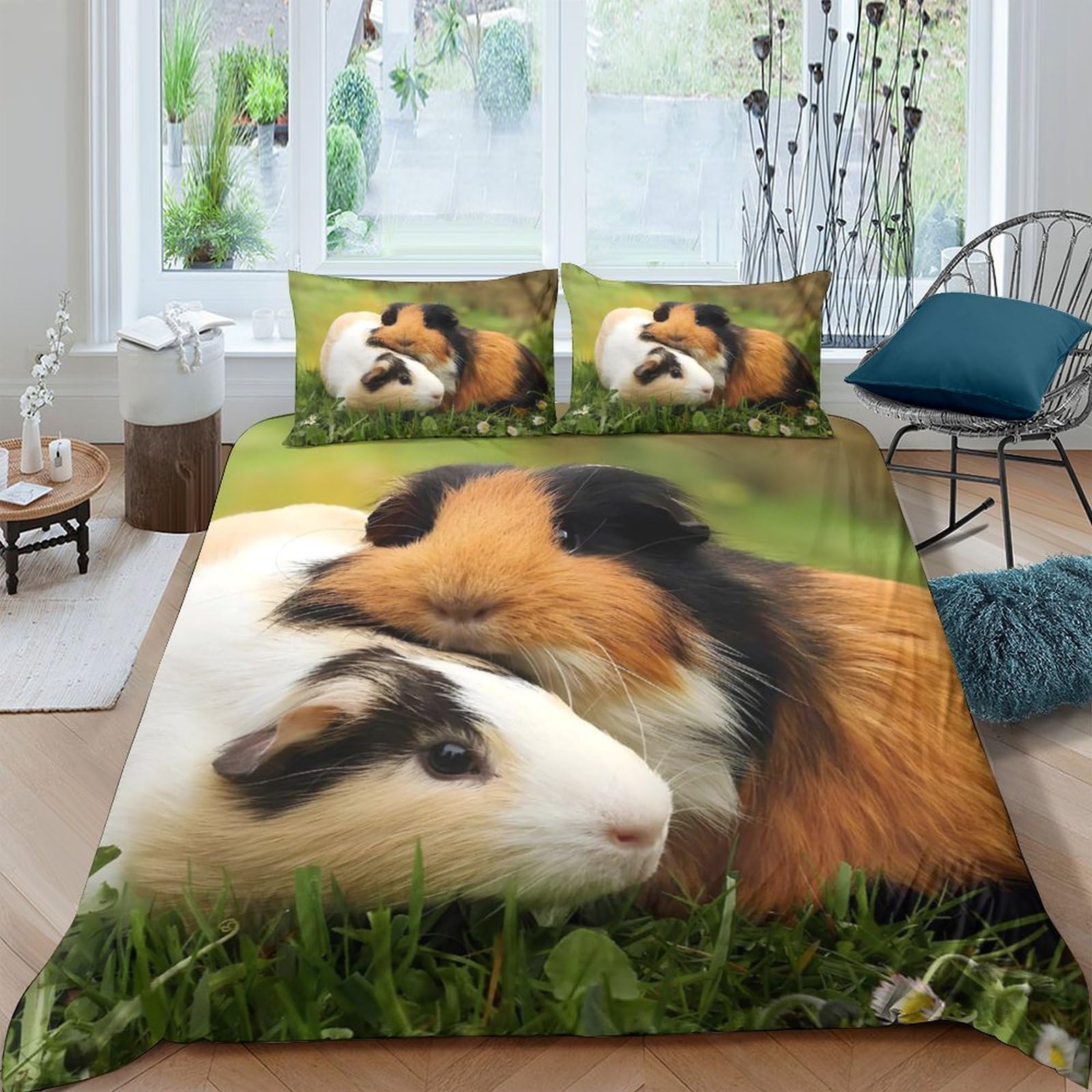 Ctjqhvkz Style-9 3D Printed Guinea Pig Fitted Sheet Microfiber Soft Bedroom Decor Cute Pet Bed Cover For Home Dorm Guest Room Single（135X200cm）