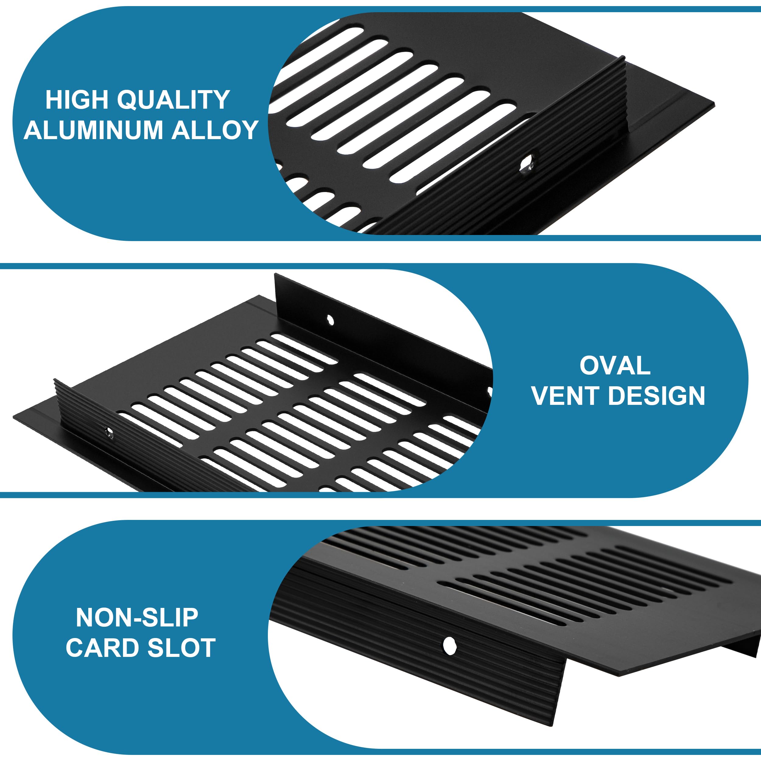 Grille D’aération en Aluminium à Encastrer, Grille de Ventilation 400 x 150 mm Angulaire Extérieure Grille Aeration Reglable pour la Ventilation des Placards et des Chambres (2 Pièces/Noir)