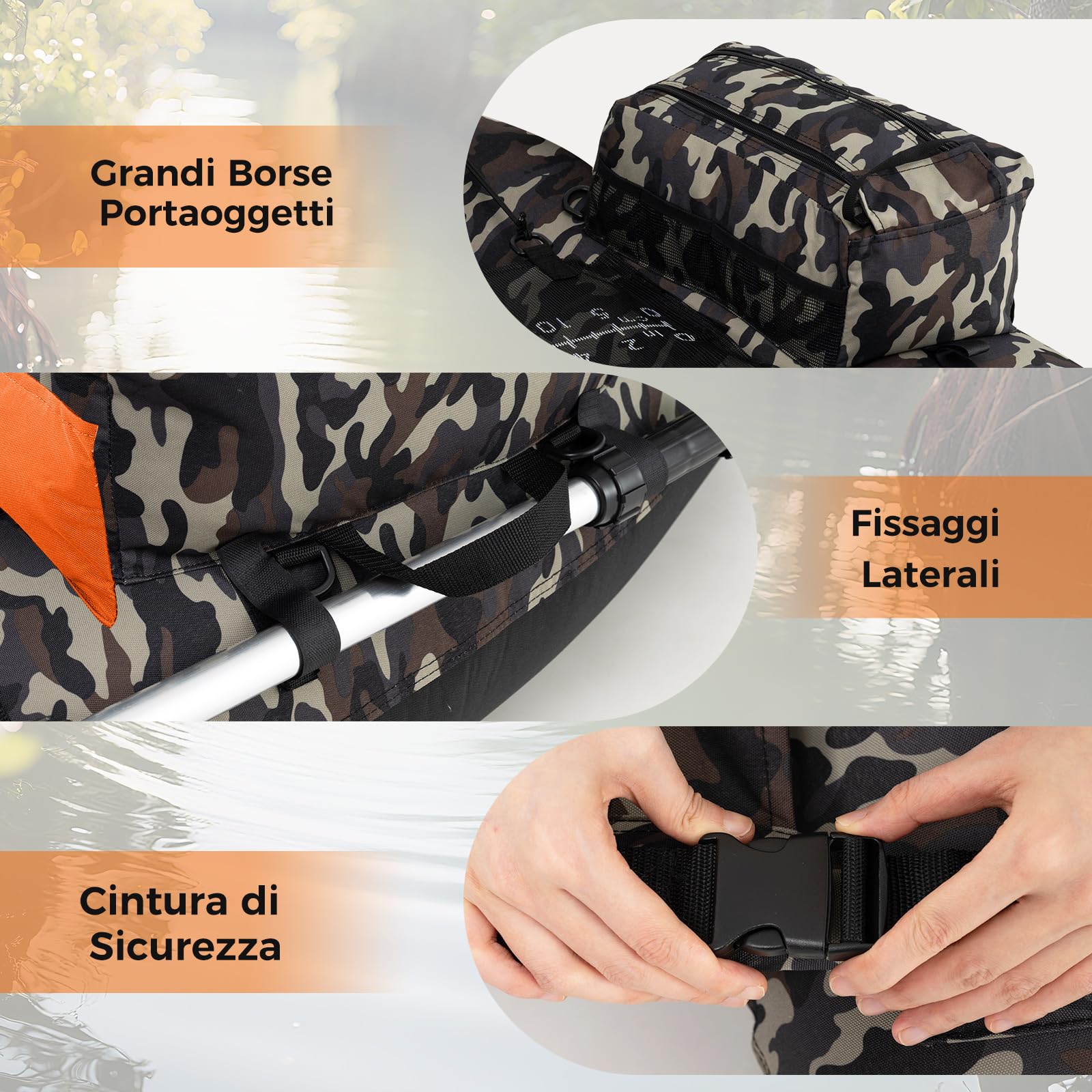 COSTWAY Galleggiante da Pesca Gonfiabile, Barca da Pesca Portatile con Spallacci, Pompa Manuale, Remi, Pinne, Supporto per Canna da Pesca, Righello per Pesci e Spazi di Stoccaggio, Portata 150 kg