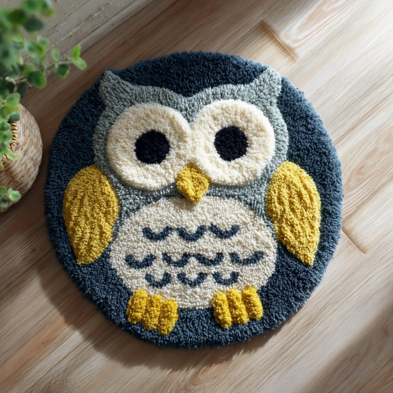 WallustrioaW Latch Hook Rug Kits for Adults Beginners,Cartoon Owl,DIY Craft Doormat Carpet Making Kit Tapestry Gift Home Decorations,50x50cm