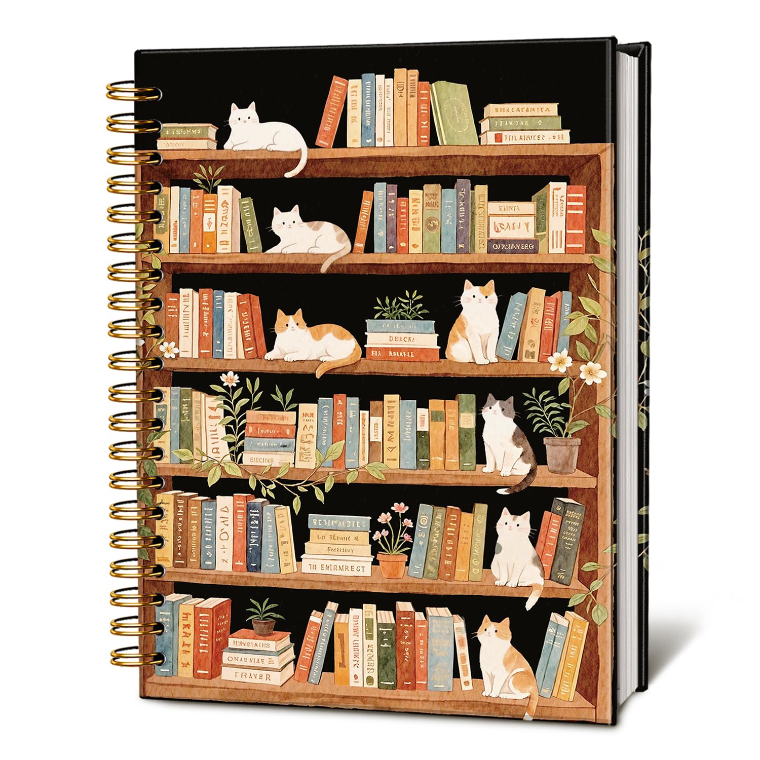 LIANHW Cat Bookshelf Notebook, Books Lover Gifts Notebooks for Note Taking, Reading Journals for Book Lovers, Cute Kitten Bookish Journals for Writing