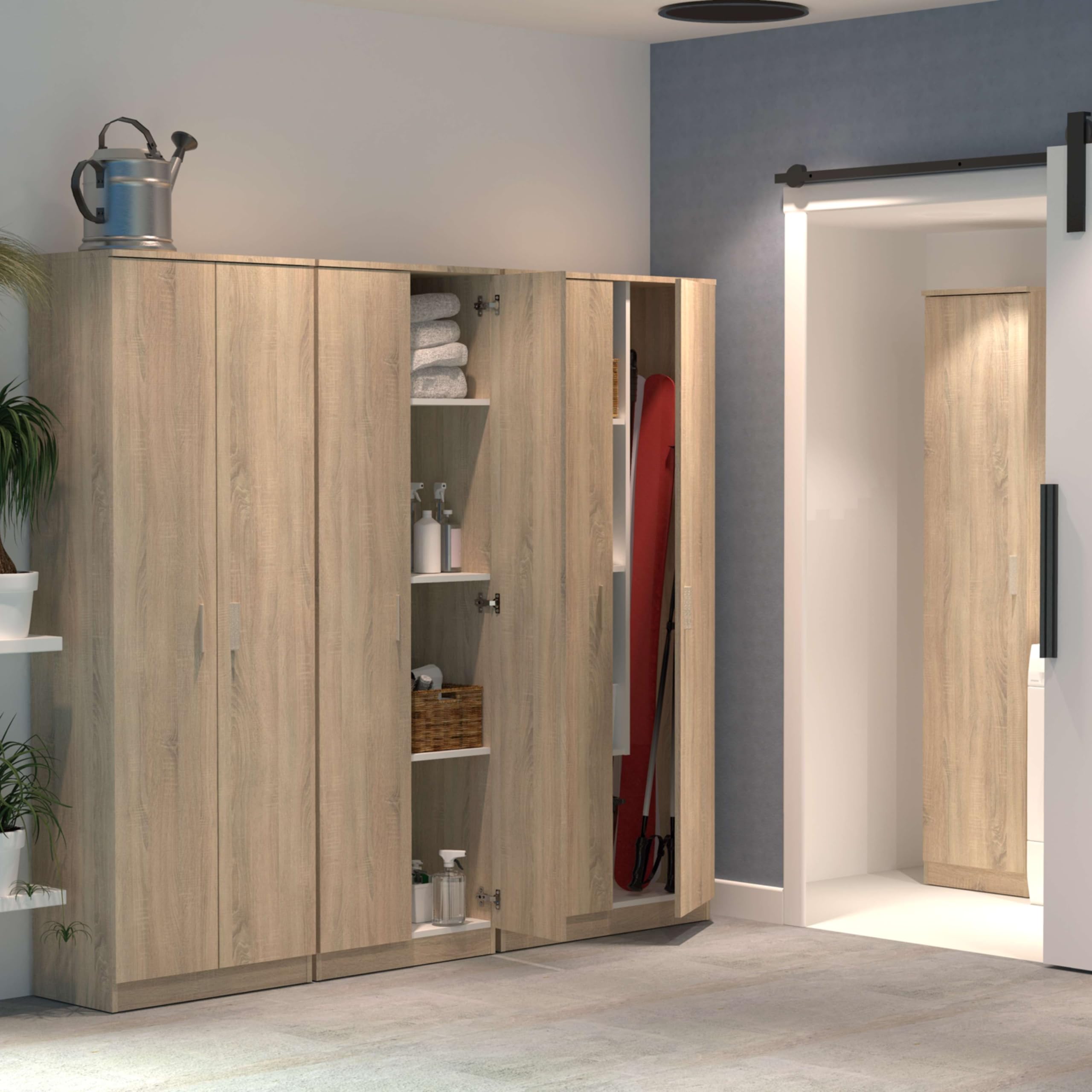 Miroytengo Armario Multiusos Escobero 1 Estante Superior Regulable en Altura Color Roble Cambrian 180x80x35 cm