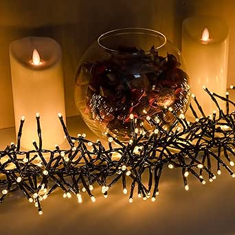 Warm White LED Multi-Function Christmas Cluster Lights with Green Cable ...