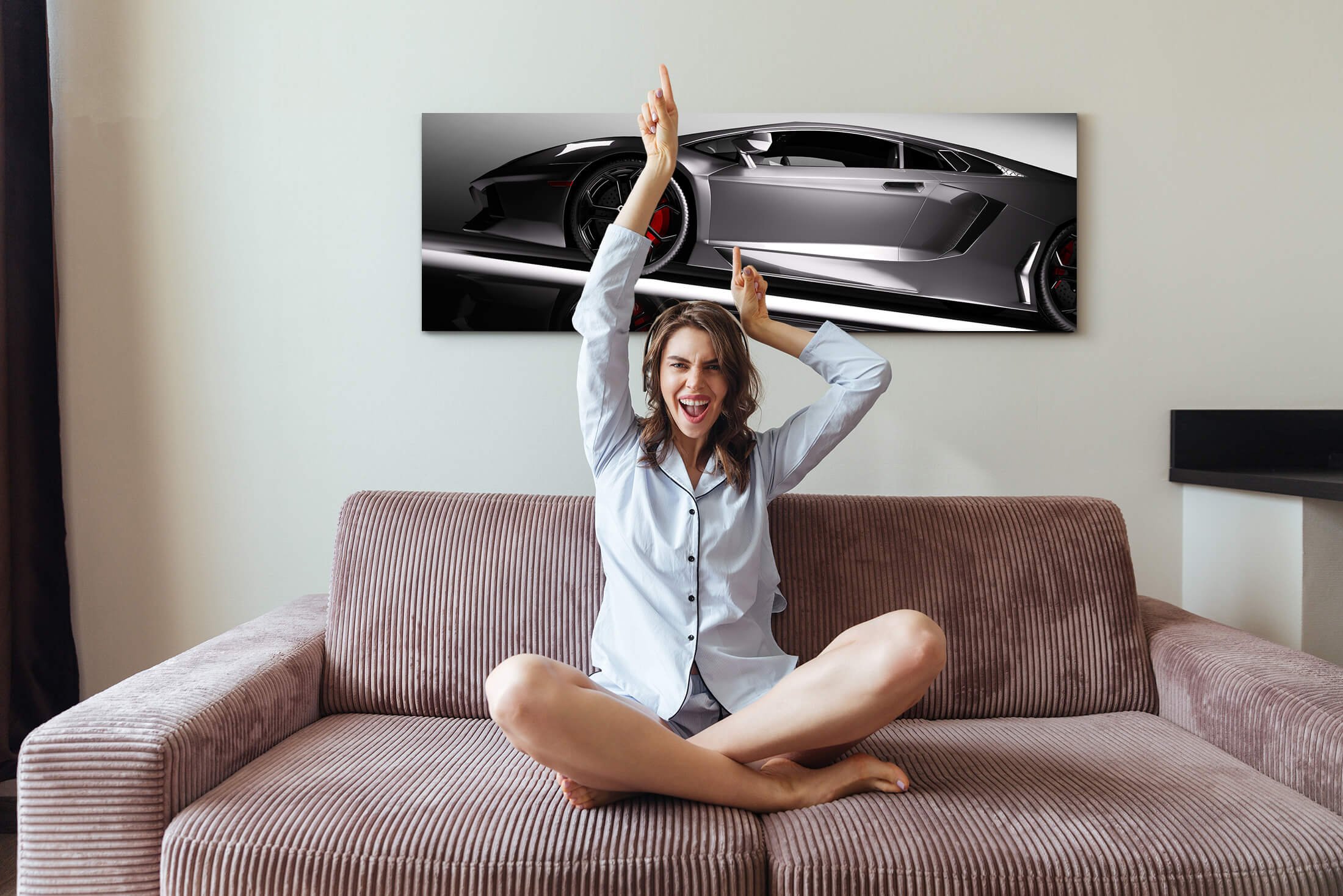 Paul Sinus Art Sportwagen-Leinwandbild 100x70 Cm – Grau, Museumsqualität, Auf Keilrahmen Gespannt