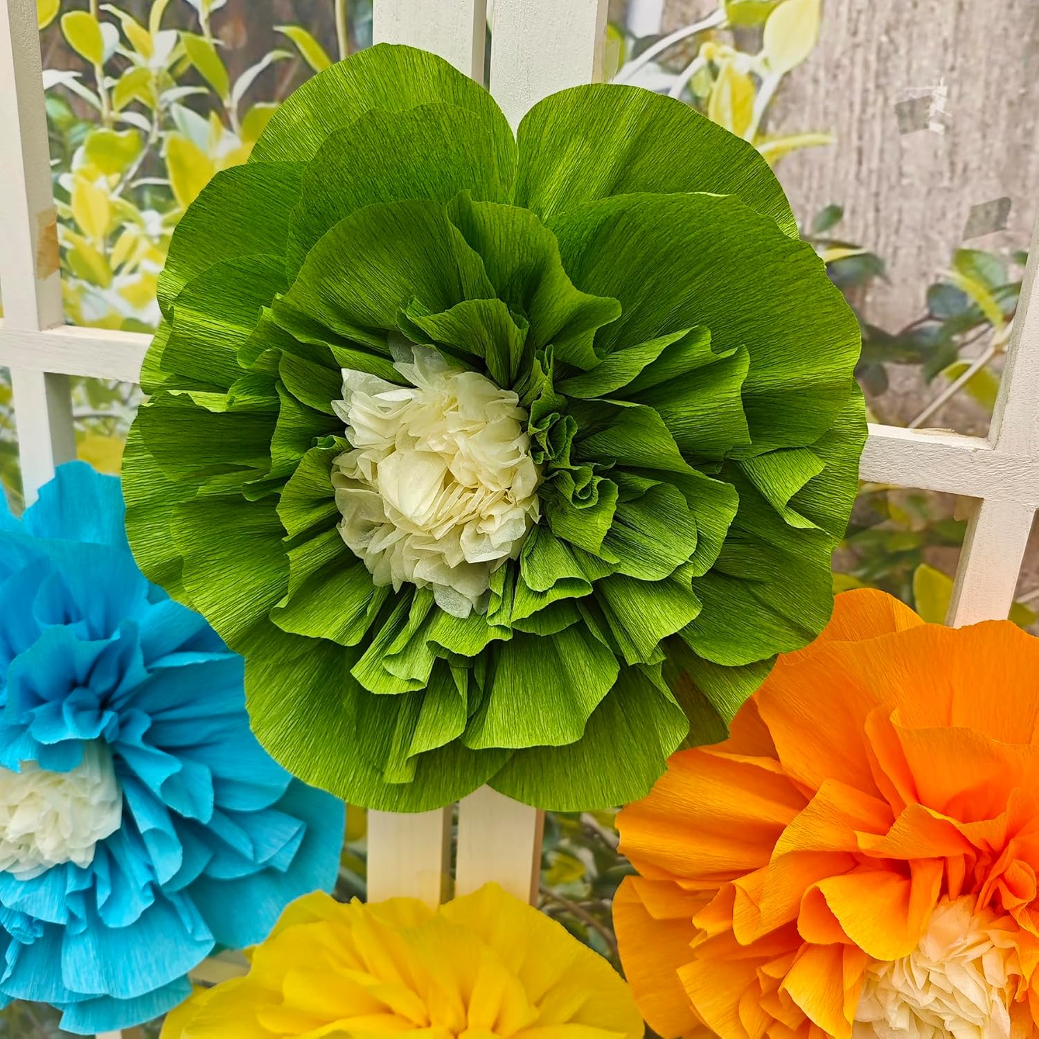 Mybbshower Crepe Paper Flower for Wall Psprt Pom Pom Decor Girls Birthday Party Backdrop Baby Shower Nursery Room Decoration Pack of 9 (Blue Yellow Green) - Image 6