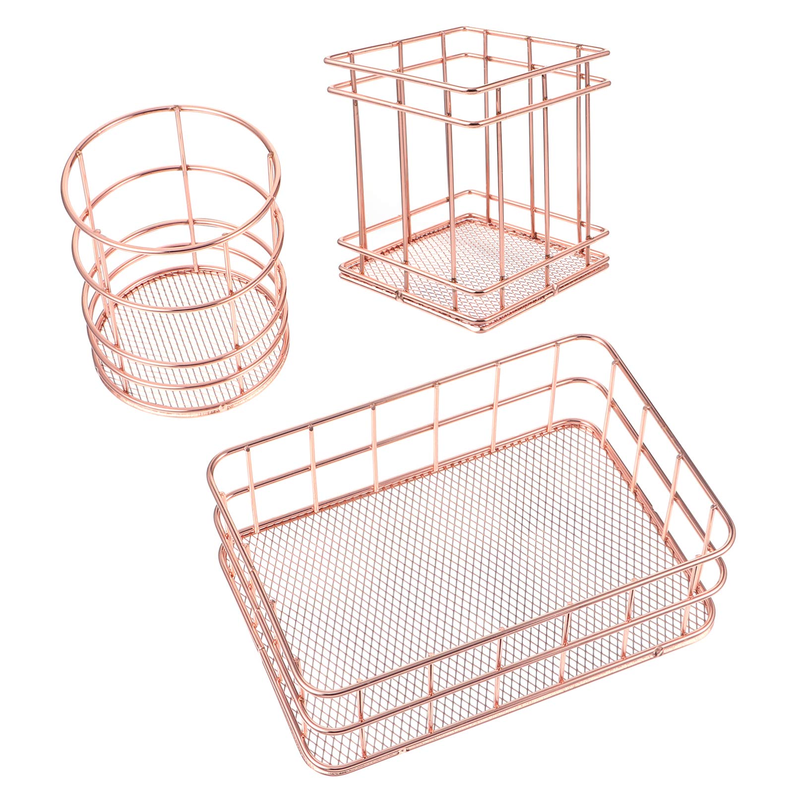 HOMSFOU Juego De 3 Cestas Almacenamiento Metal Portalápices, Cesta Hueco, Para Escritorio, Dormitorio, Baño