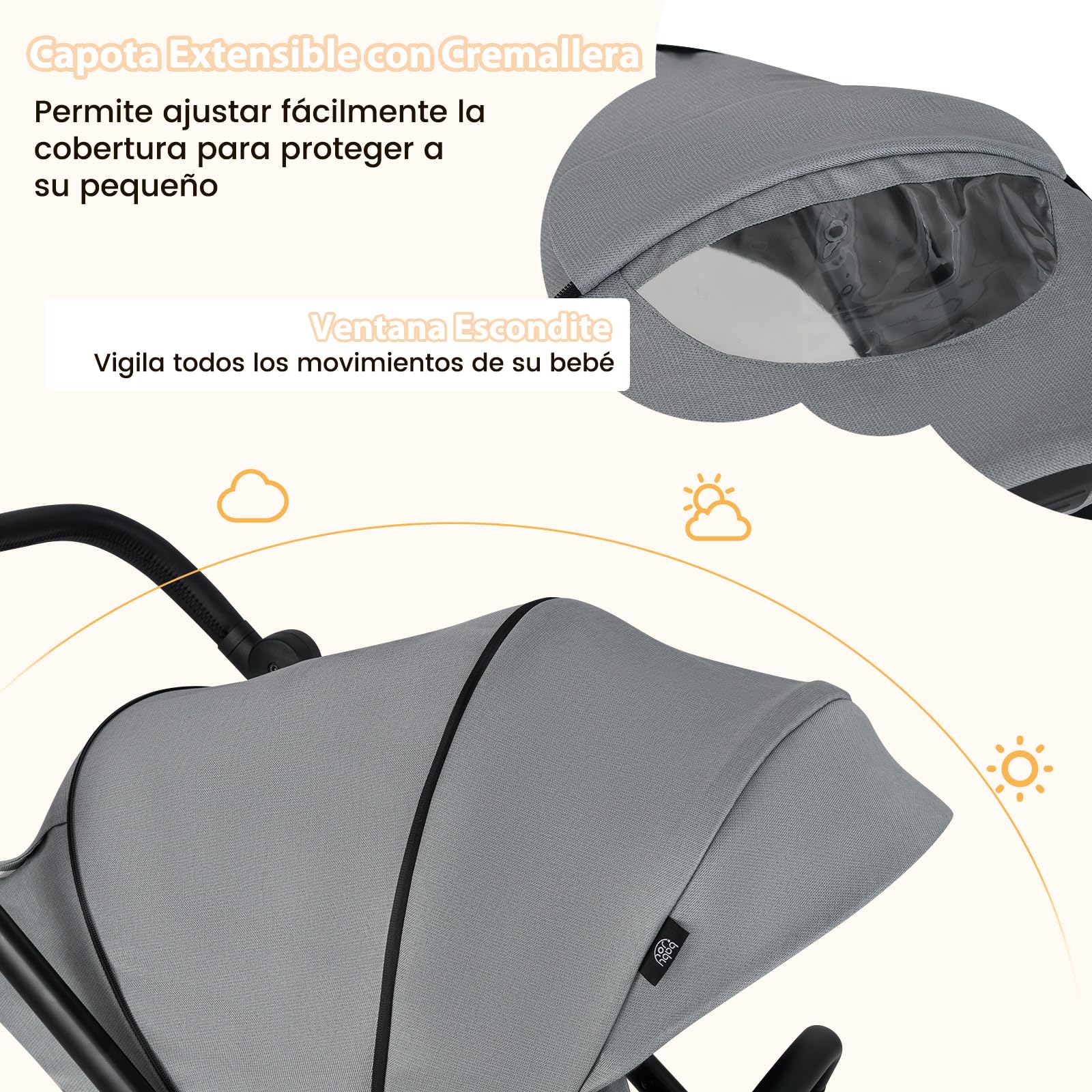 COSTWAY Silla de Paseo con Asiento Reversible, Carrito Bebe Plegable con Respaldo Reclinable, Toldo Ajustable, Asa y Reposapiés, Coche Infantil de Aluminio con Cesta y Ruedas con Suspensión (Gris)