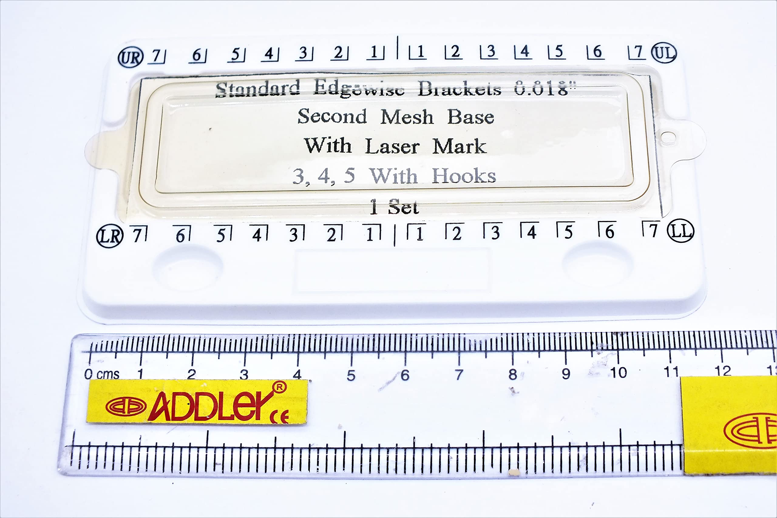 ADDLER DENTAL STANDARD EDGEWISE BRACKETS 0.018 SECOND MESH BASE WITH LASER MARK 3,4,5 HOOKS 1 SET.