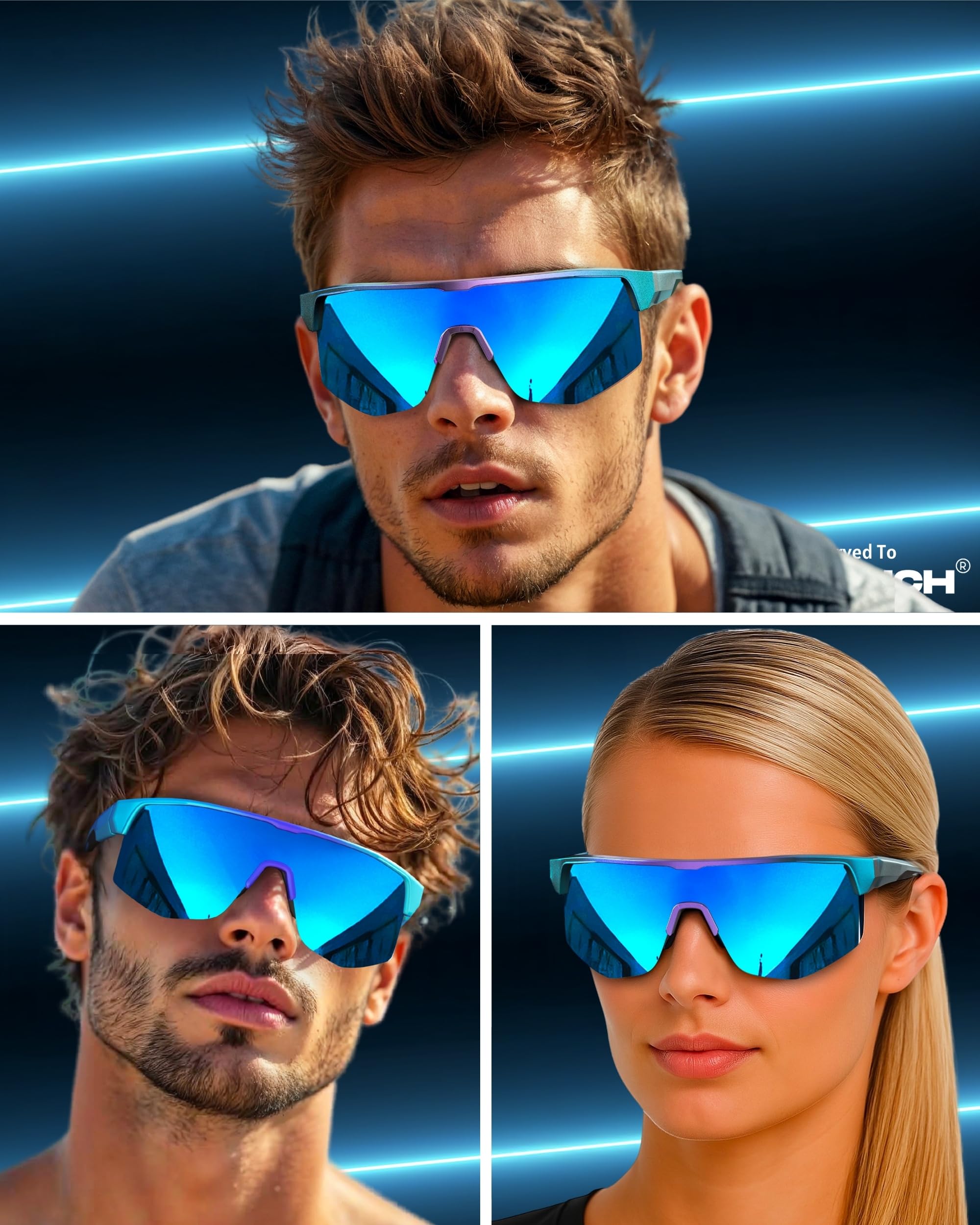 grinderPUNCH UV 400 Sports Sunglasses Cycling Glasses, Biking Goggles Running Hiking Golf Fishing Driving (Blue)