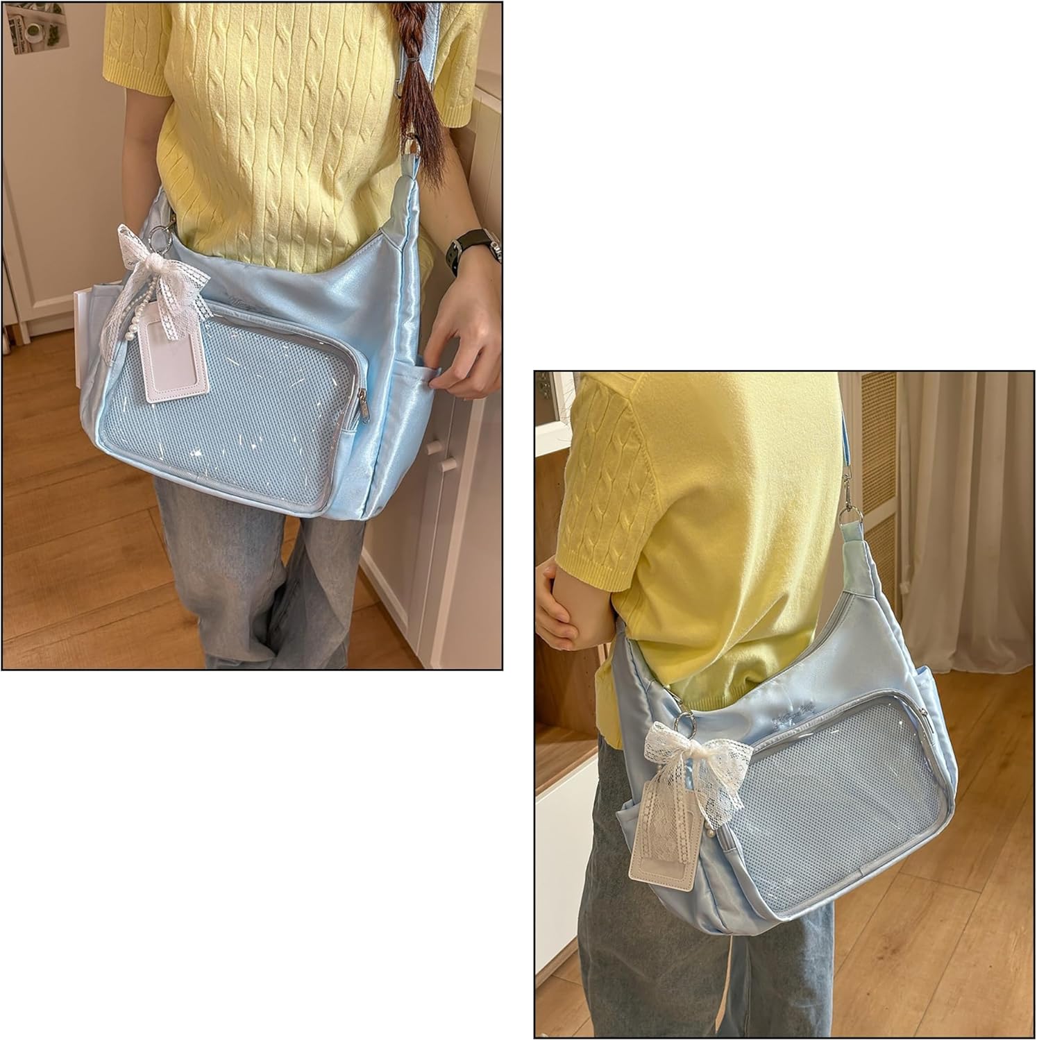 Cute Ita Bag Crossbody Messenger Bag for Display Pins,Adjustable Shoulder Strap,Lightweight Y2k Preppy Purse for Daily Use