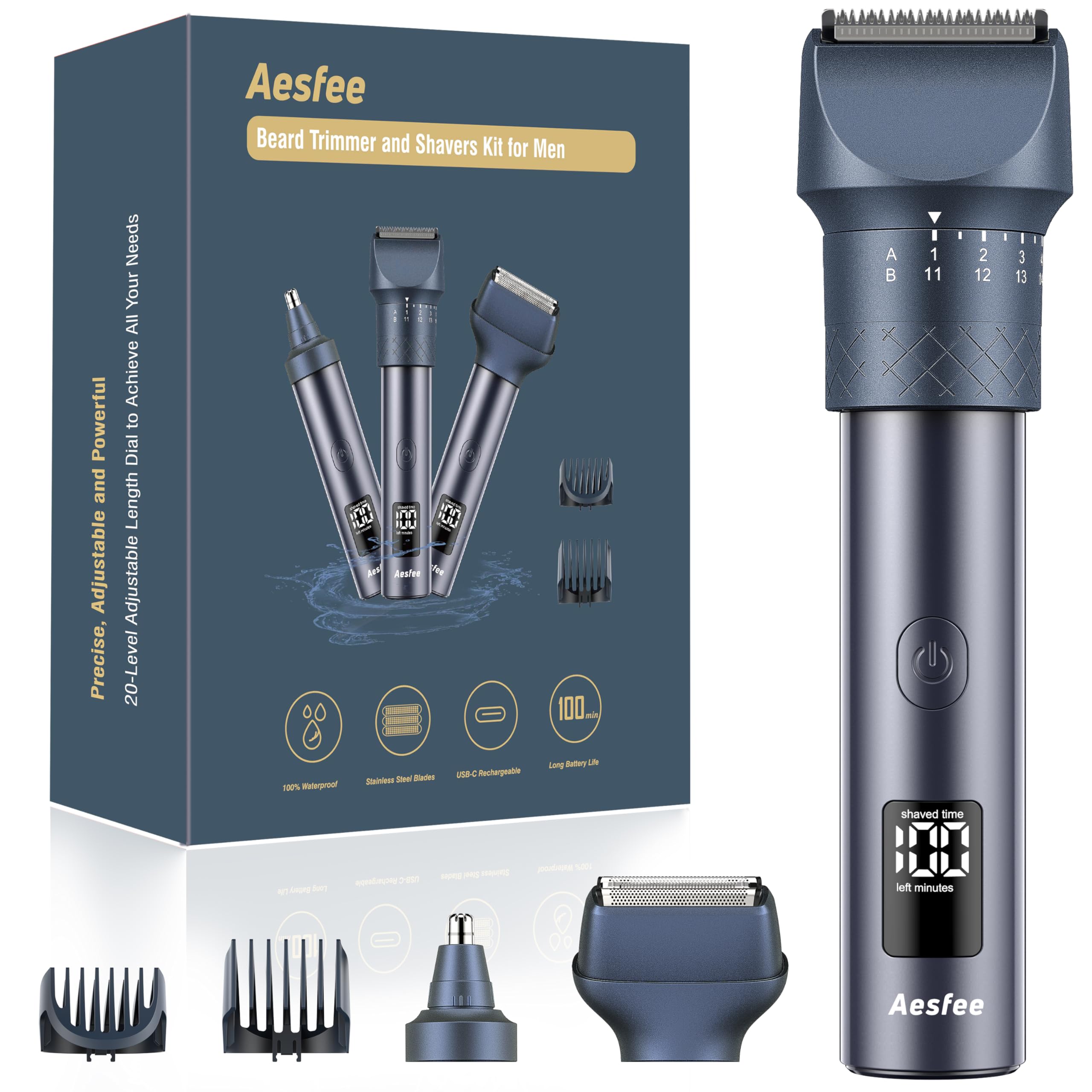 Beard Trimmer and Clippers Set for Men with Foil Shaver Professional 3-in-1 Mens Shaving Fades Kit with Nose