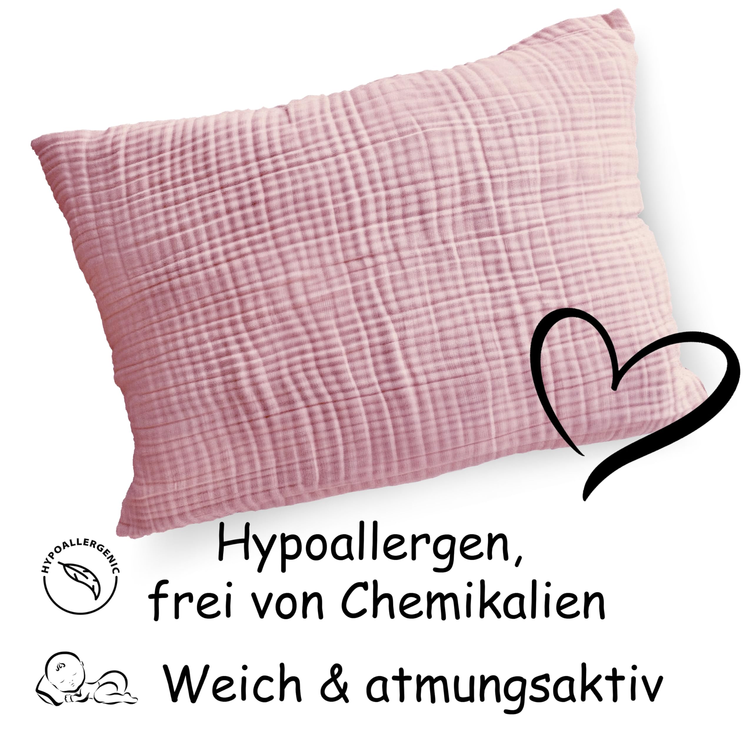 PinkZebra Funda de cojín de muselina orgánica de 40 x 80 cm, doble gauz, para niños y adultos, con certificado ÖkoTex, suave funda de almohada con certificación GOTS, color rosa polvo