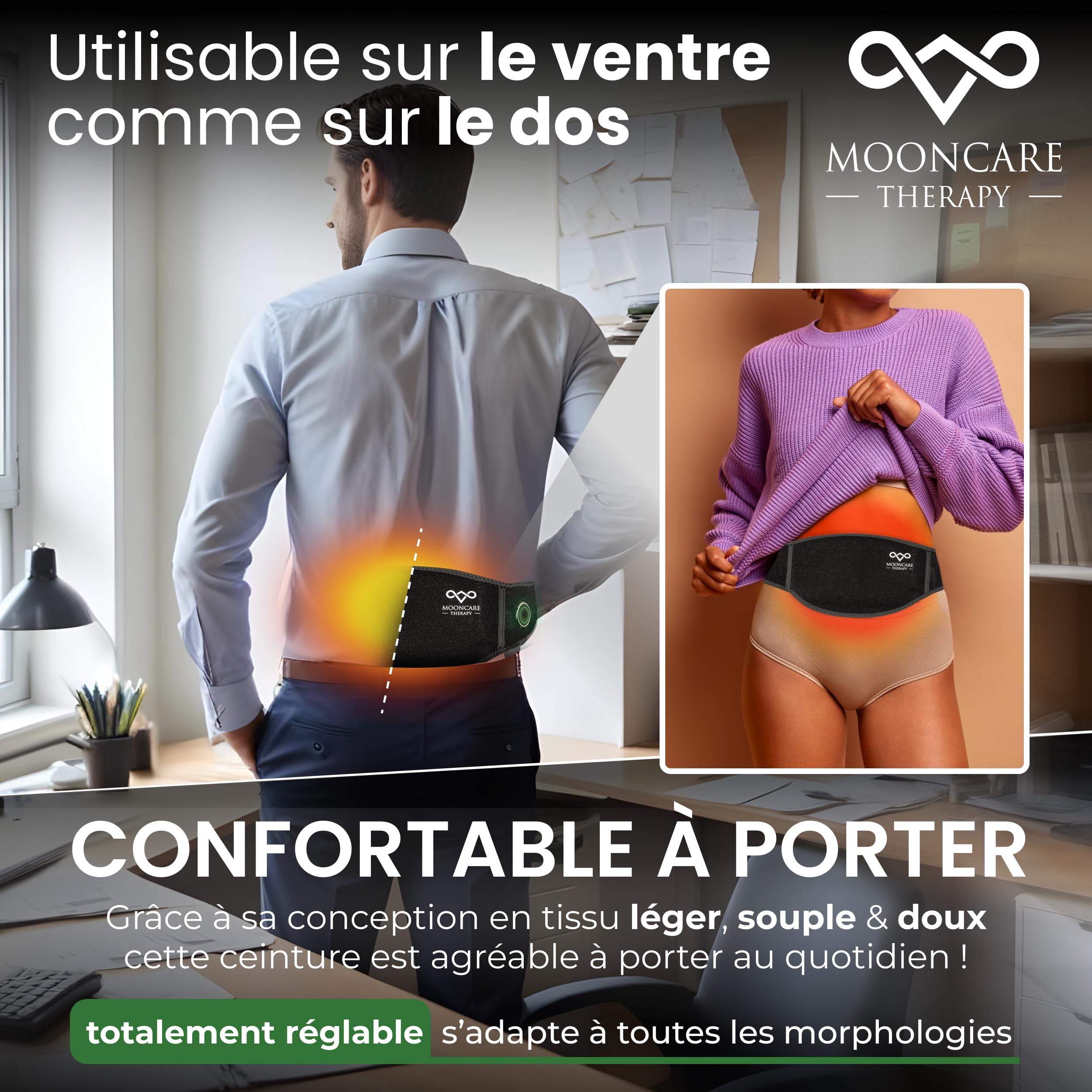 Mooncaretherapy | Ceinture Chauffante Lombaire | Règles Douloureuses | 3H