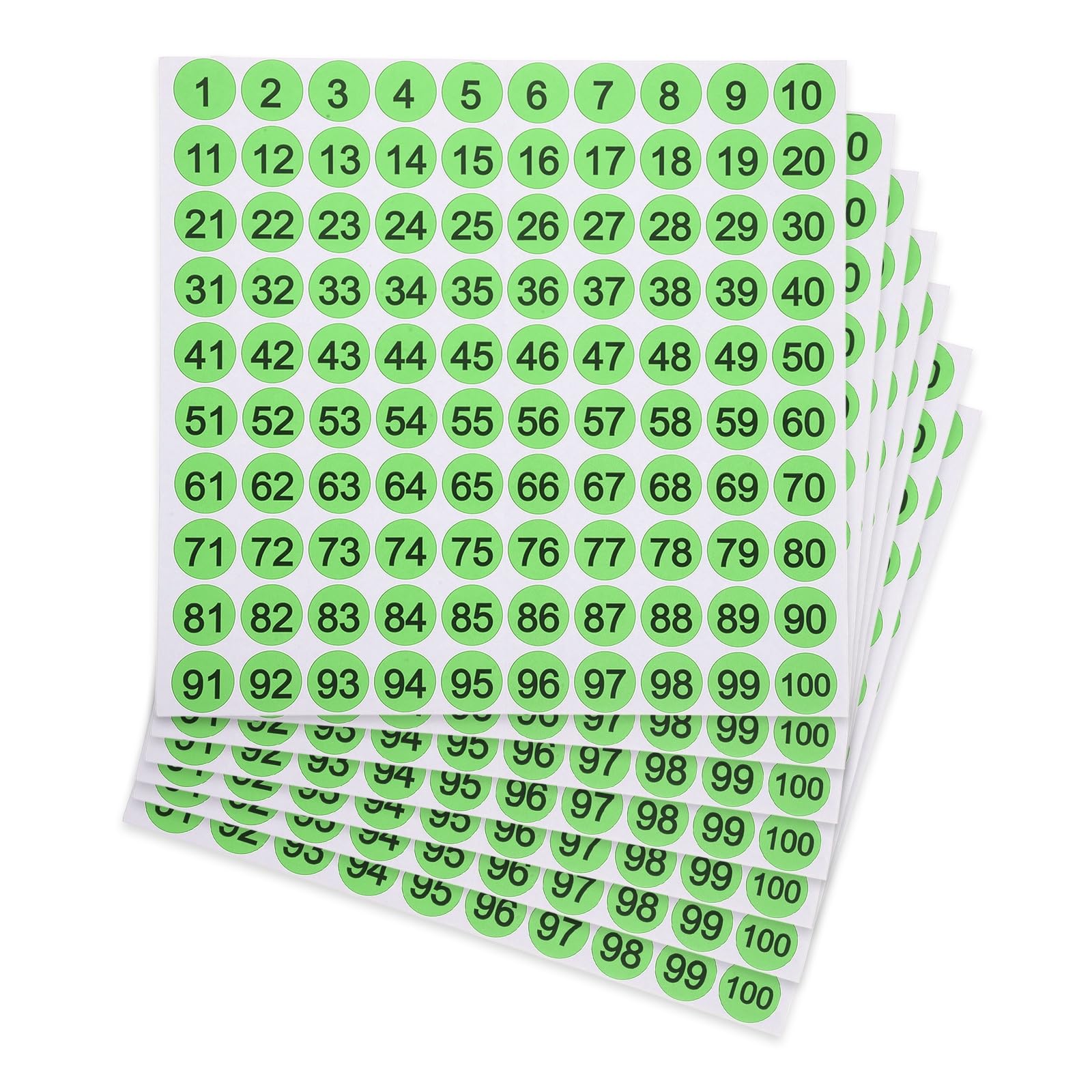 PATIKIL 25mm Consecutive Number Stickers, 7 Pcs 1 to 100 Waterproof Self-Adhesive Round Number Sticker Decal for Inventory, Storage Organization, Boxes, Bins, Toolbox, Lockers, Green — image 1