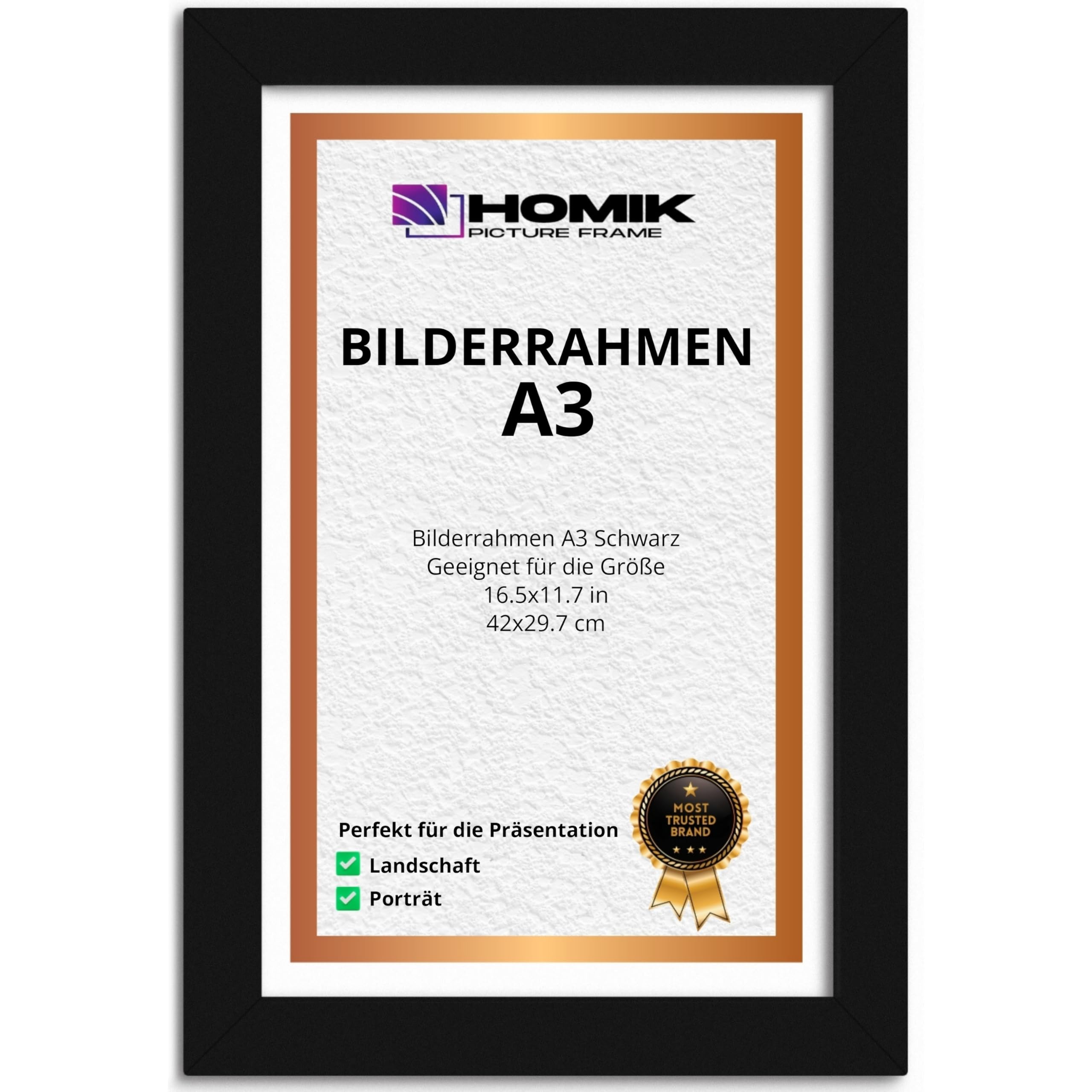 Bilderrahmen A3 | 7x Rahmen A3 mit Acryl-Sicherheitsglas Glas Bilderrahmen din A3 – Heimdekoration Bilderrahmen Schwarz | Ideal zum Verschenken und zum Aufhängen an der Wand