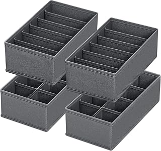 4 PACK Sock Underwear Drawer Organizer Dividers, Collapsible Cabinet Closet Storage Boxes for Clothes, Socks, Lingerie, Underwear, Tie, Belt,Bedroomedroom