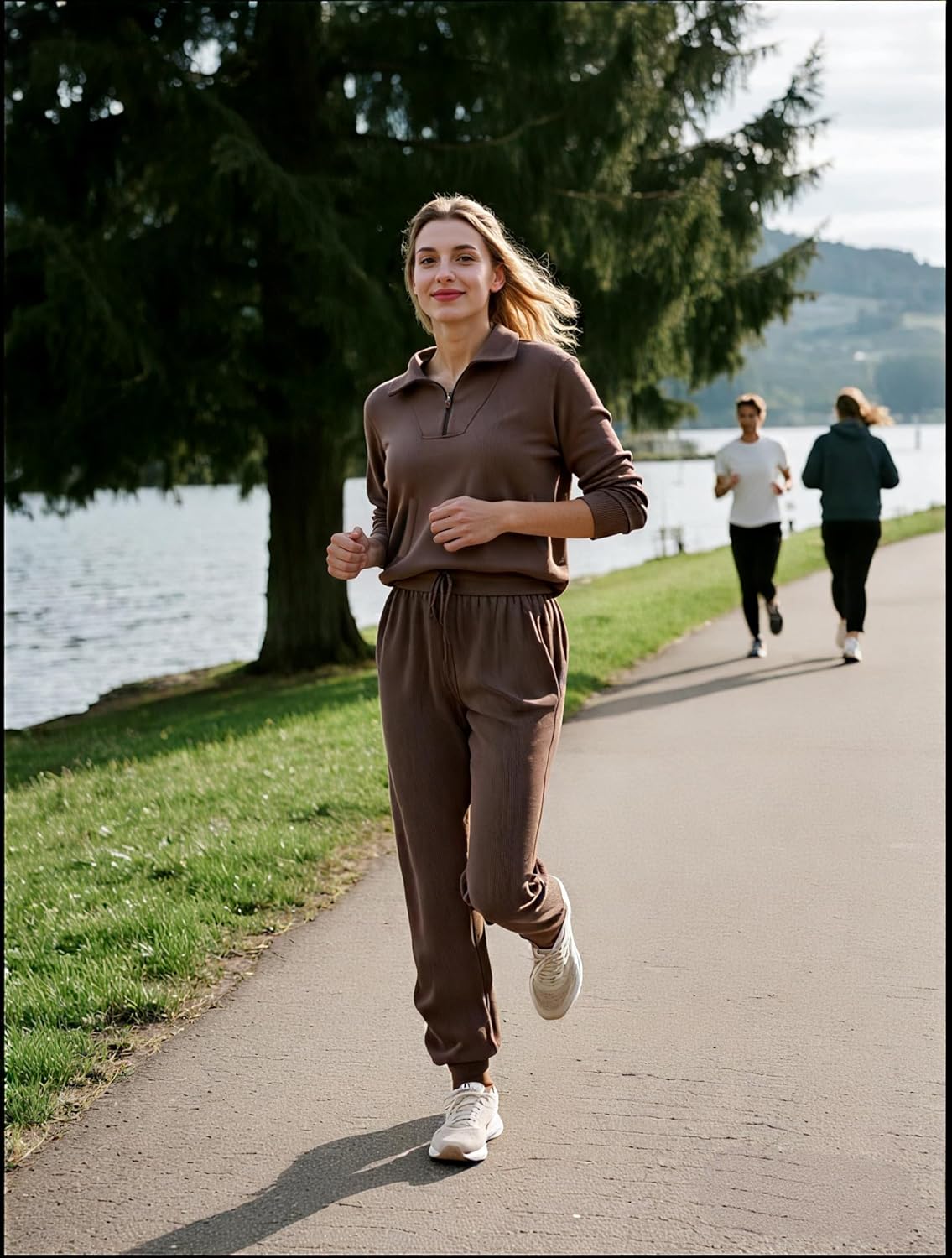 BTFBM Women's 2 Piece Tracksuit Fall Outfits 2025 Long Sleeve Half Zip Sweatshirt Sweatpants Lounge Set Sweatsuits