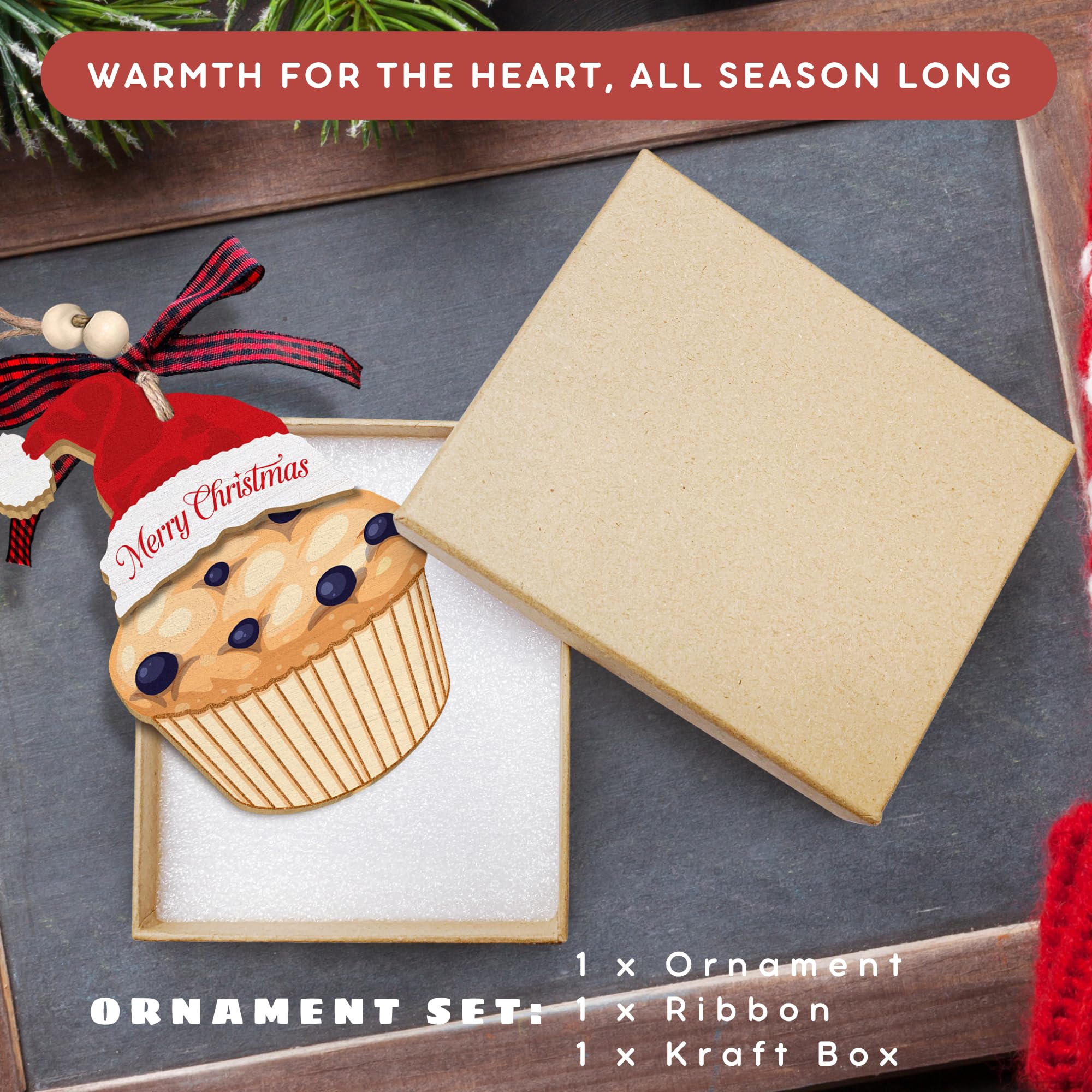 TUMSHANIP Muffin-Ornamente – Muffin-Weihnachtsschmuck – Bäckerei-Kuchen-Ornamente für Weihnachtsbaum – Heidelbeer-Schokoladenpfanne Lebensmittelgeschenke – Dessert-Liebhaber Geschenke für Frauen