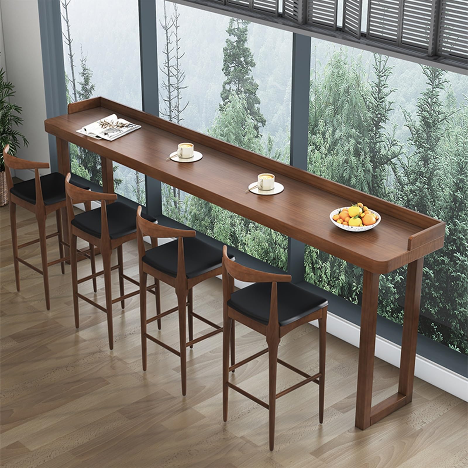 Table de bar murale en bois massif avec garde-corps - Table haute moderne pour cuisine et balcon
