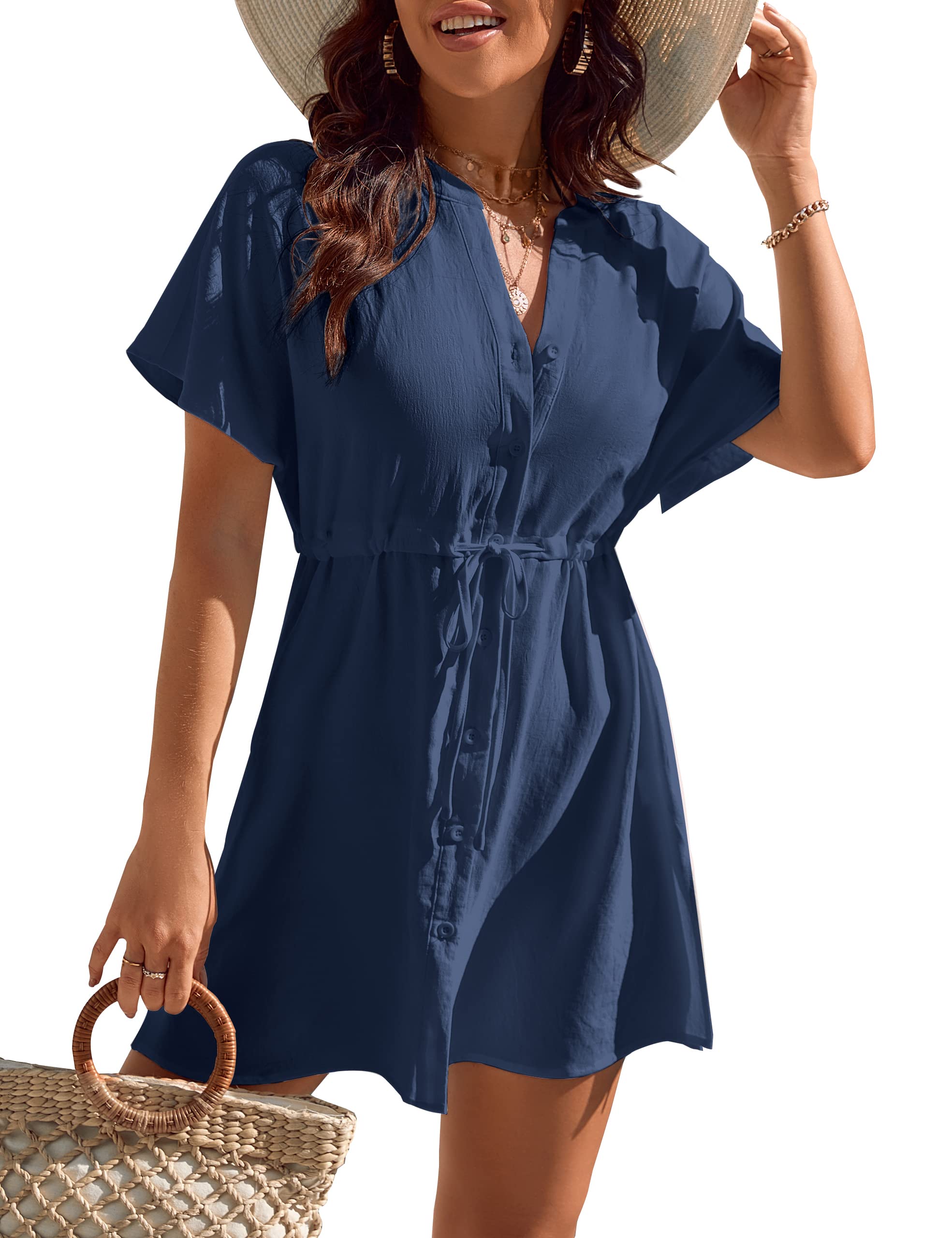 Blooming Jelly Womens Swimsuit Cover Ups Button Down Bathing Suit