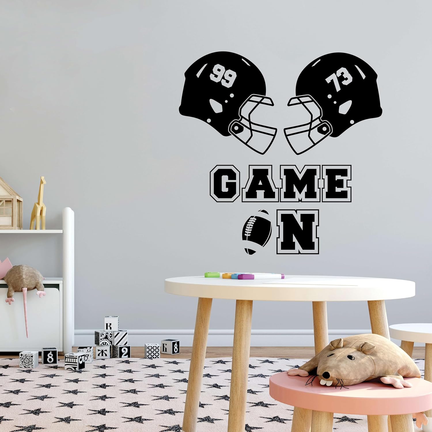 Design With Vinyl Wall Decal Game On Football Players Safety Helmet Bedroom Wall Sticker Decoration - Removable Size: 44 in x 44 in 44 In x 44 In Black
