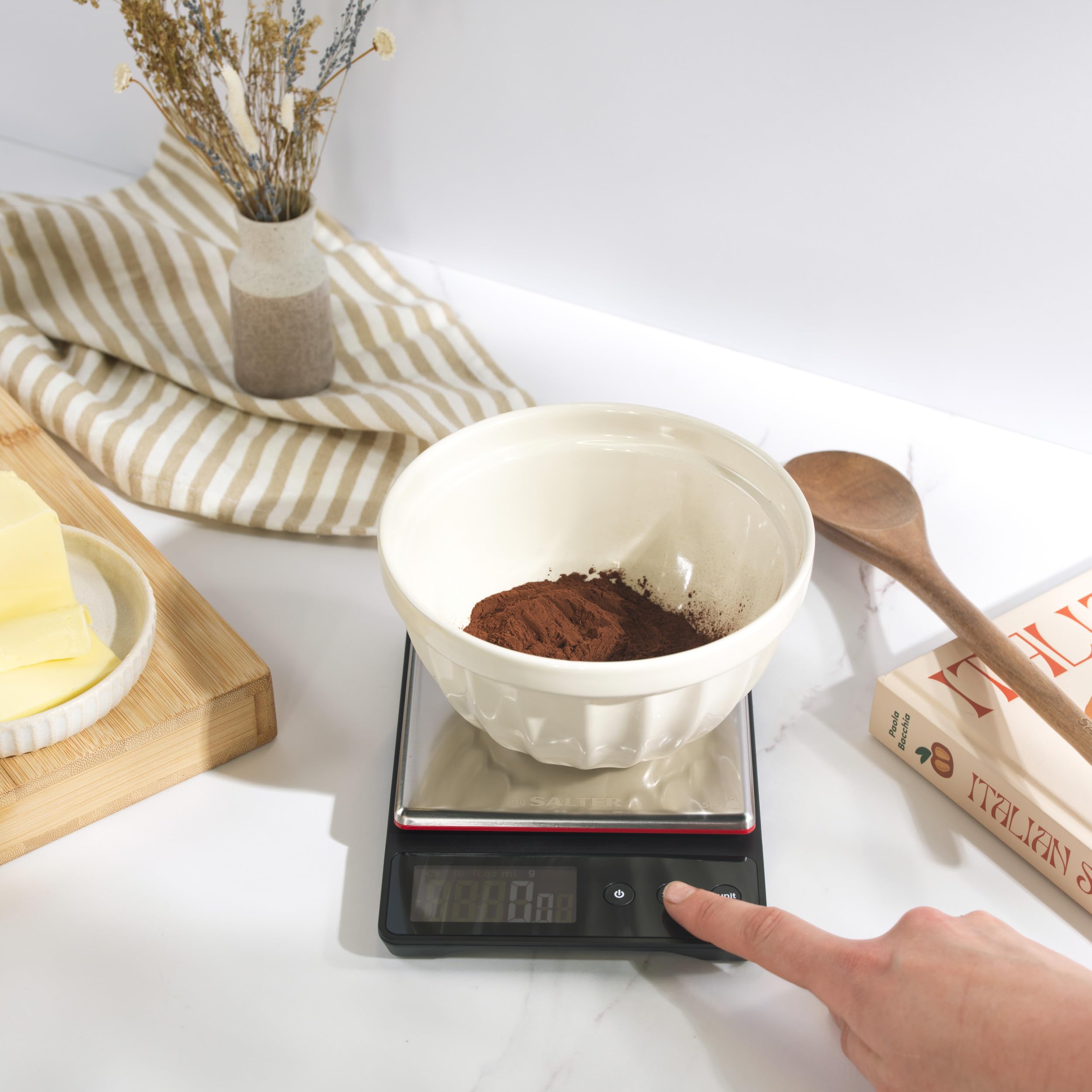 Heston Blumenthal by Salter 1140A HBBKDR Digitale Küchenwaage - 5kg Kapazität, Messung in Präzisions 0,5g-Schritten, Hinzufügen und Wiegen/Tarafunktion, Edelstahl Plattform, Messen Sie Flüssigkeiten