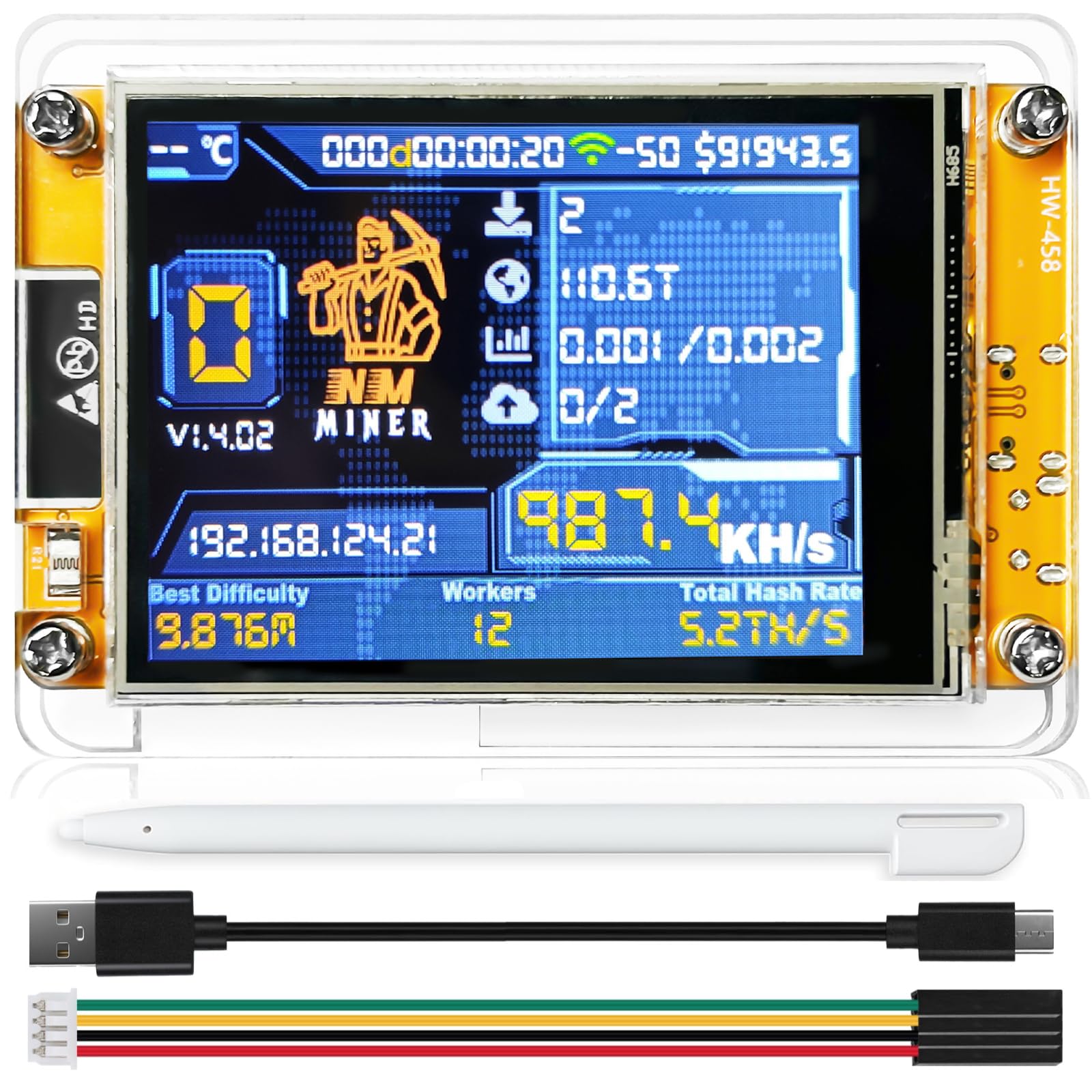 Bitcoin Miner NerdMiner V2 NMMiner 1060KH/s Bitcoin Lottery Miner 2.8 inch Touchscreen ESP-WROOM-32 ESP32 Development Board Desktop Clock Lucky Nerd Miner Module Crypto BTC Solo Miner Machine
