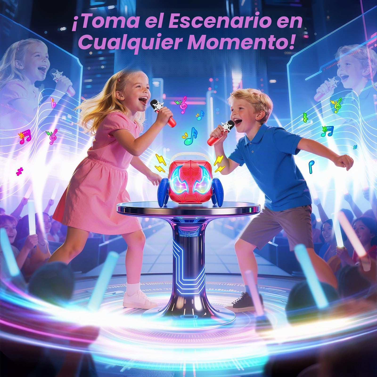 Juguetes Niños 3 4 5 6 7 8-10+ Años,Karaoke Infantil con Luces LED y Cambiador de Voz Regalo Niño 3-12 Años Microfonos Inalambricos Karaoke Niños Fiesta Karaoke Cumpleaños Navidad Cantar Microphone