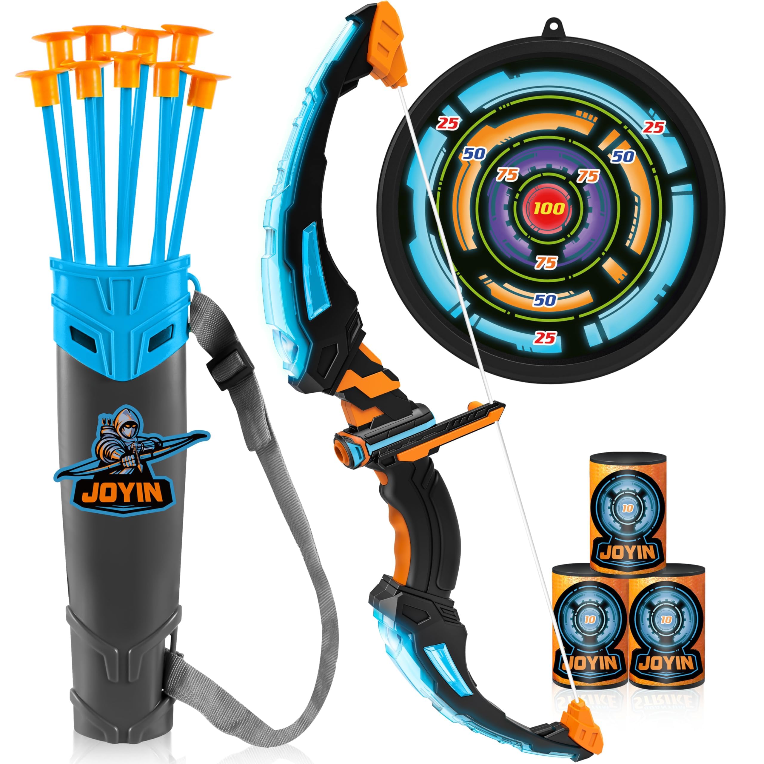 JOYIN LED Bow and Arrow for Kids, Light Up Archery Toy Play Set with Suction Cups Arrows, Targets & Arrow Case, Indoor and Outdoor Hunting Play Gift Toys for Boys Girls 6-12