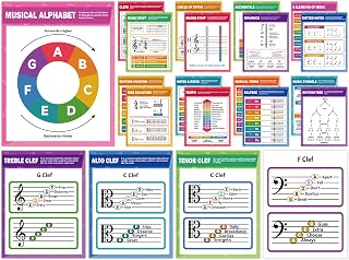 21 Pcs Music Posters for Classroom Educational Music Theory Bulletin Board Decorations Basic Clefs Rhythms Dynamics Reference Posters for Teacher Supplies Elementary Middle High School Wall Art Decor