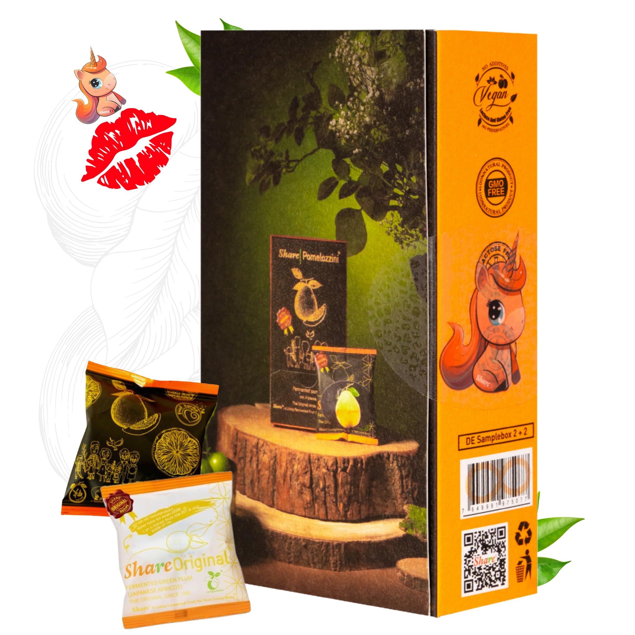 Share Caja de muestra original, 2 ciruelas verdes fermentadas ShareOriginal (albaricoque japonés) y 2 pomelo fermentado SharePomelozzini, naturalmente dulce y ácido, vegano, sin lactosa | ShareSwiss