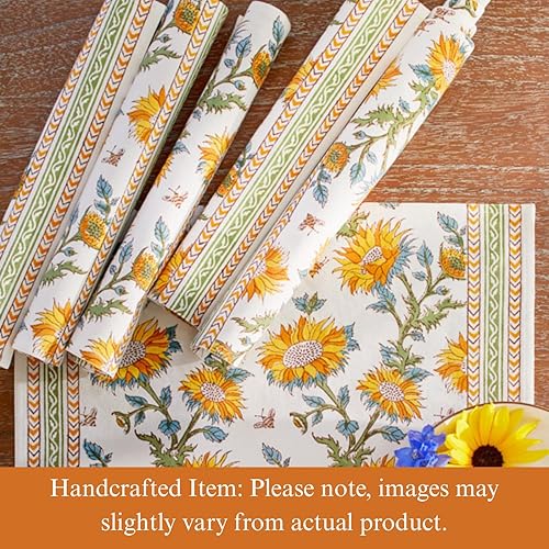 Miniatura 2 de Saffron Marigold Set of 6 Yellow Fabric Placemats - 100% Quality Cotton, Non Slip Kitchen Mat for Dining Table, Boho Kitchen Decor, 15" x 20" for