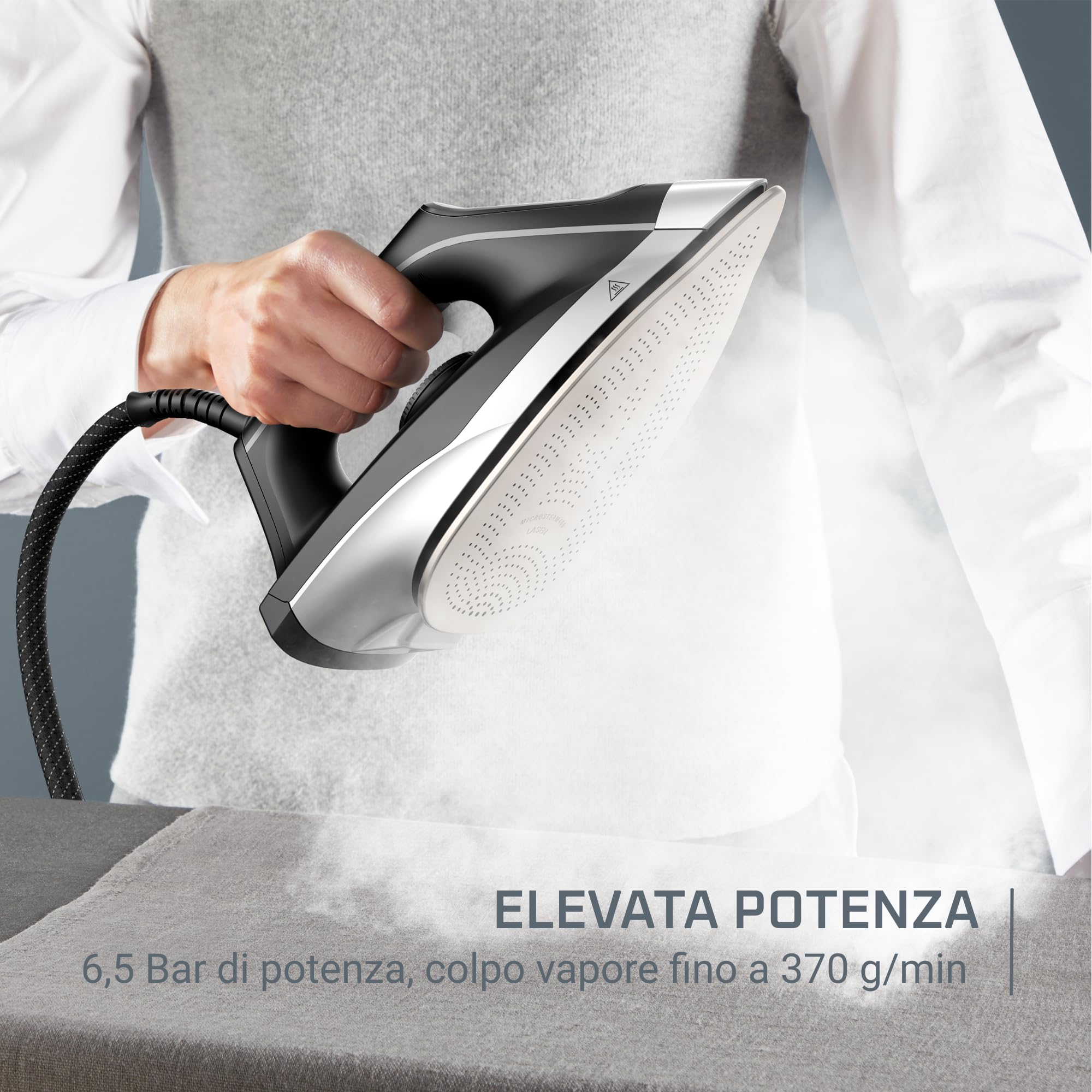 Rowenta Turbosteam, Ferro da Stiro con Generatore di Vapore ad Alte Prestazioni, Vapore Continuo da 120 g/min, Colpo Vapore da 370 g/min, Pressione 6.5 bar, Serbatoio da 1,7 L, Modalità Eco, VR8322