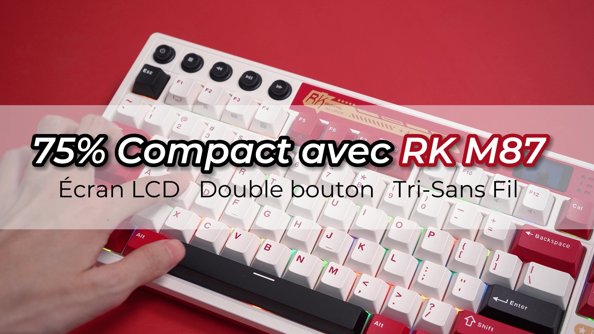 Clavier sans Fil Gamer RK ROYAL KLUDGE M87 Clavier Mécanique - Intelligen Écran RVB -Rouge Blanc Clavier sans Fil Gamer RK ROYAL KLUDGE M87 Clavier Mécanique - Intelligen Écran RVB -Rouge Blanc