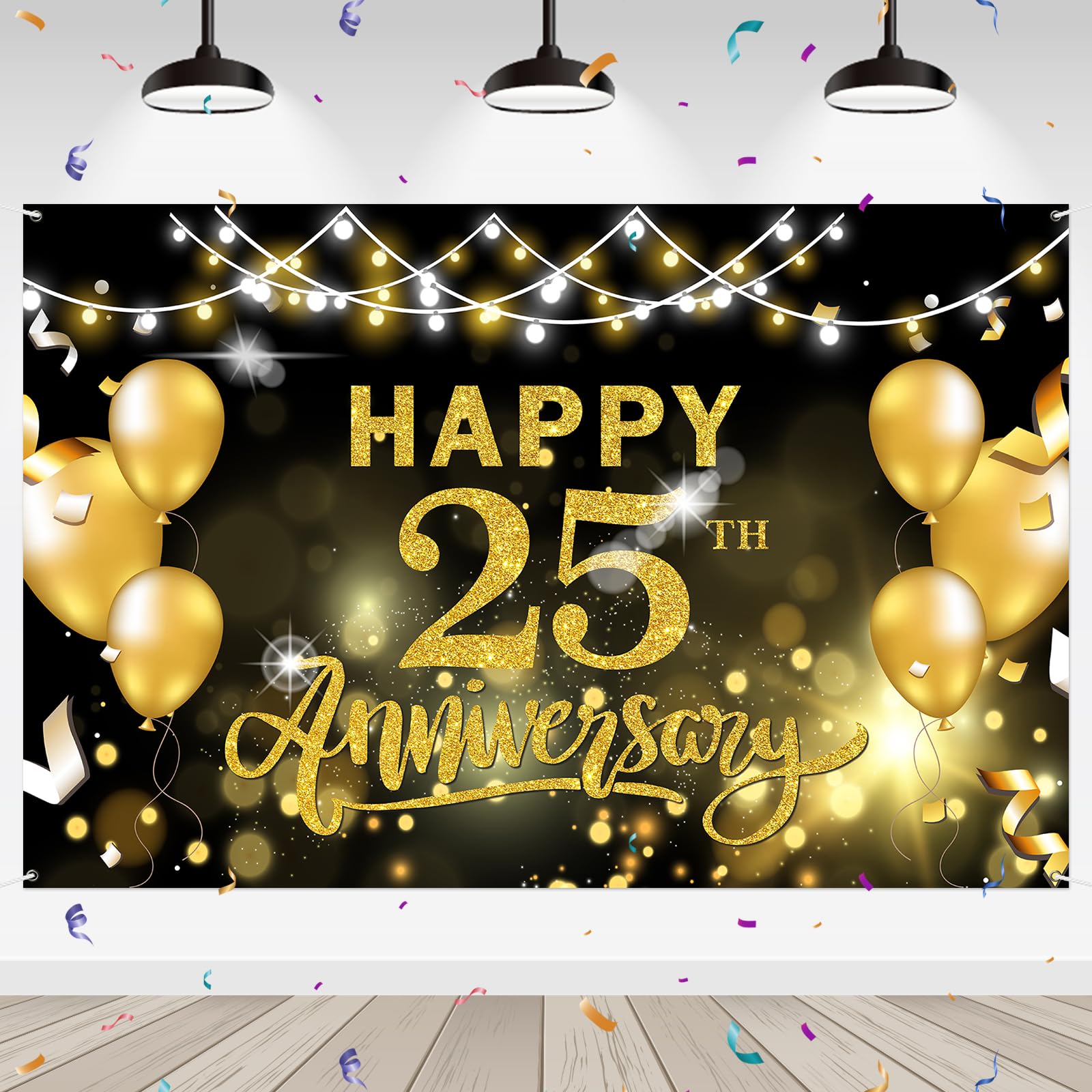WeBenison Happy 25th Anniversary Backdrop 25th Wedding Anniversary Photography Background Banner Cheers to 25 Years Birthday Anniversary Party Outdoor