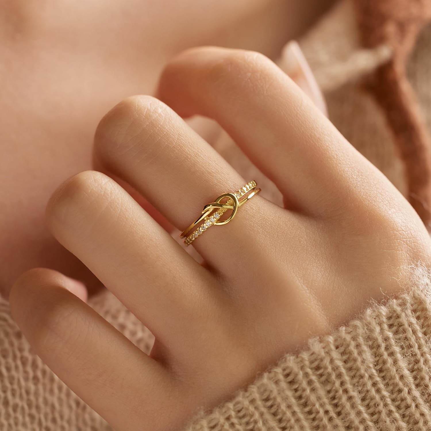 Heart Rings for Women Mother Daughter Friendship Knot Ring Promise Ring for Her 925 Sterling Silver 14K Gold Plated Cubic Zirconia Stackable Ring Purity Rings Birthday Graduation Gifts - Image 2