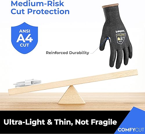 Miniatura 2 de toolant ANSI A4 Guantes de trabajo resistentes a cortes sin acero y fibra de vidrio, ultraligeros y delgados, para pesca, tallado en madera