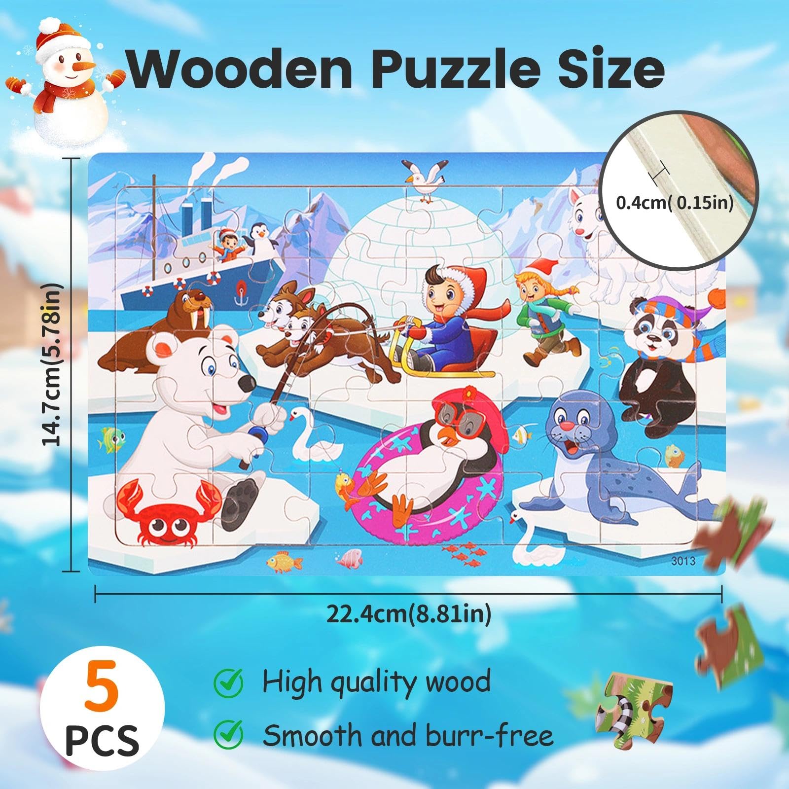 Puzzle in Legno per Bambini, 5 x 24 Pezzi, 22.5 x 15 cm, Età 3-6 Anni, Educativo