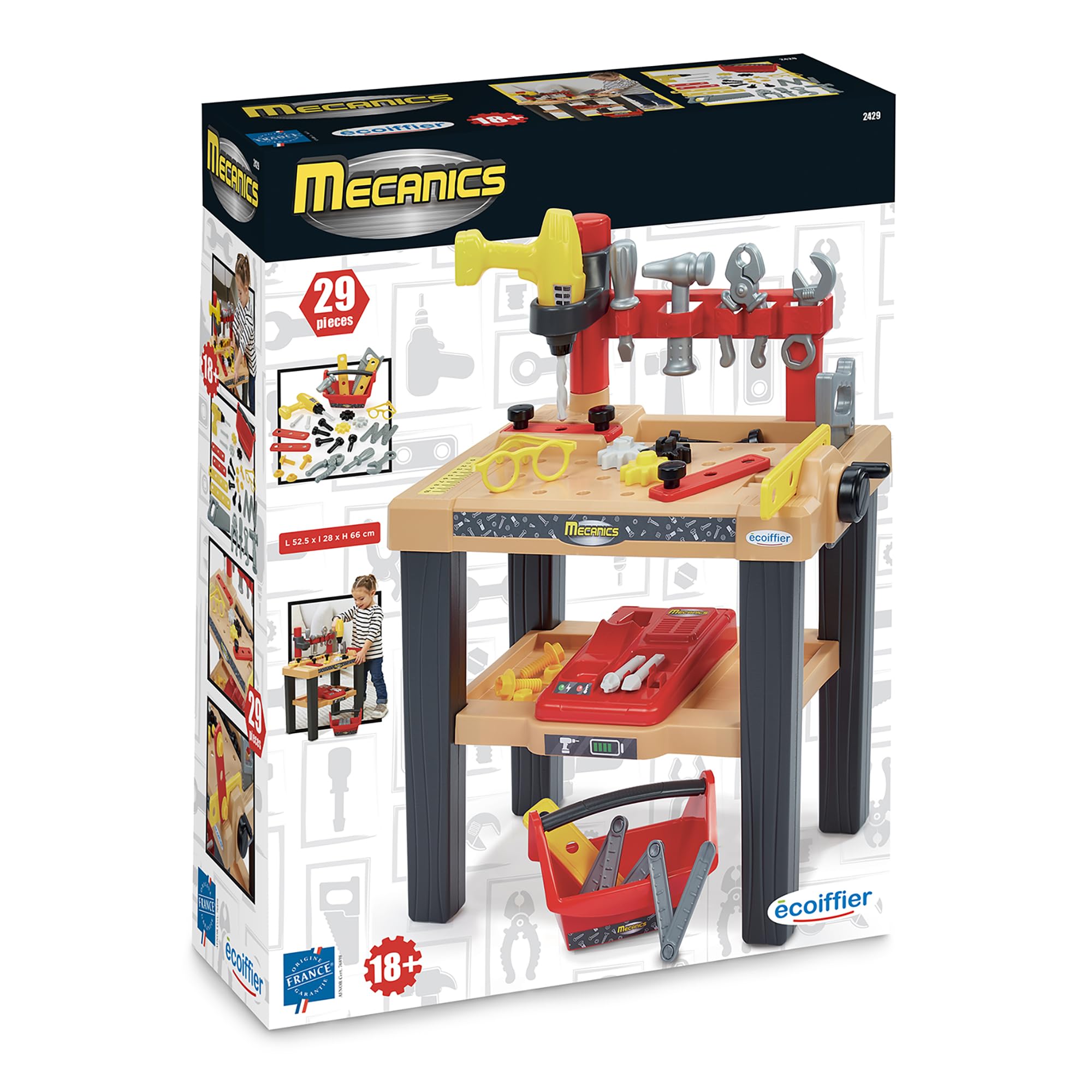 Ecoiffier Toys - 2429 - Duży stół warsztatowy z akcesoriami dla majsterkowiczów takich jak Les Grands - 29 elementów - Mecanics - Imitacja gry - Zestaw DIY - Od 18 miesięcy - Wyprodukowano we Francji