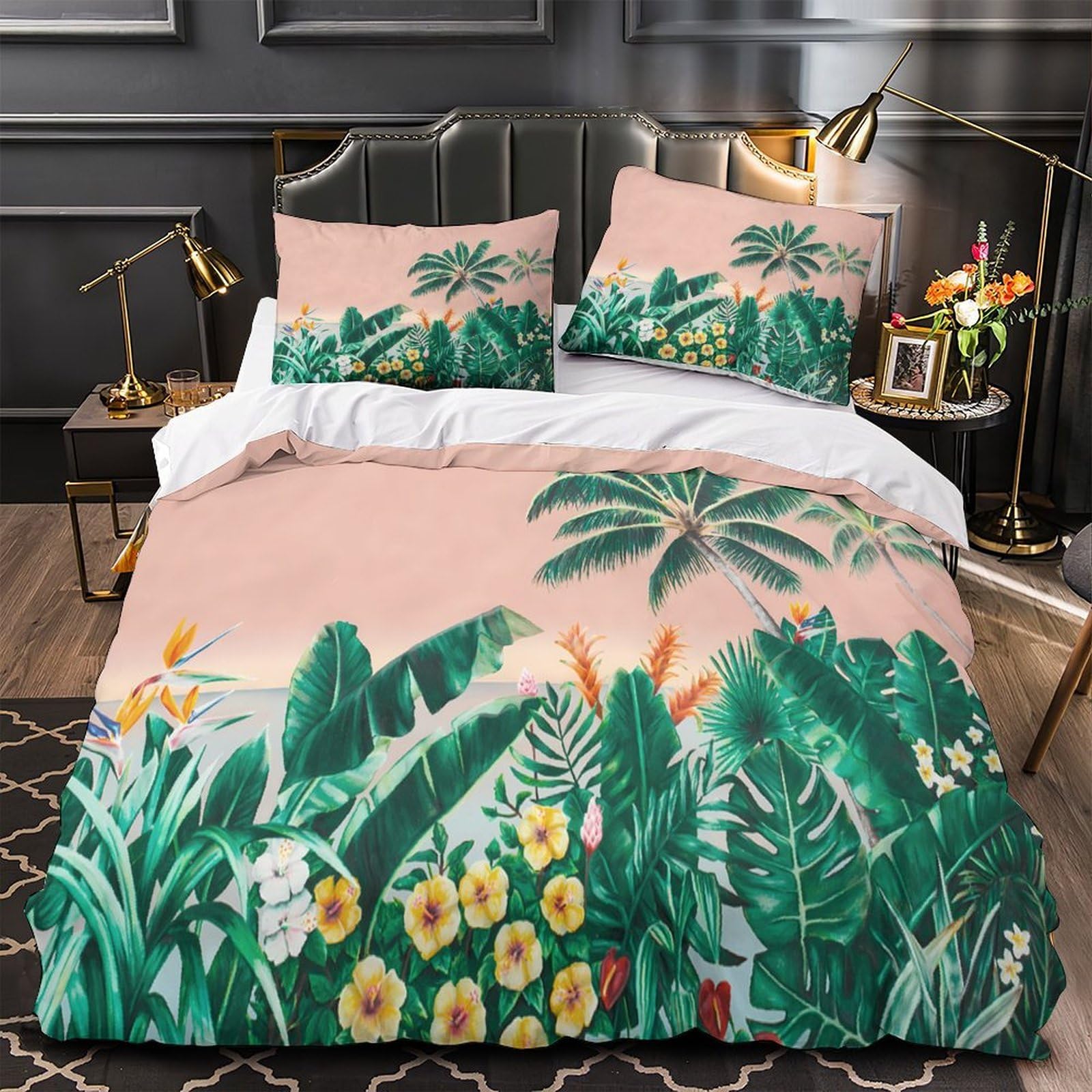 Housse de couette plantes tropicales hypoallergénique pour lit ado 135x200
