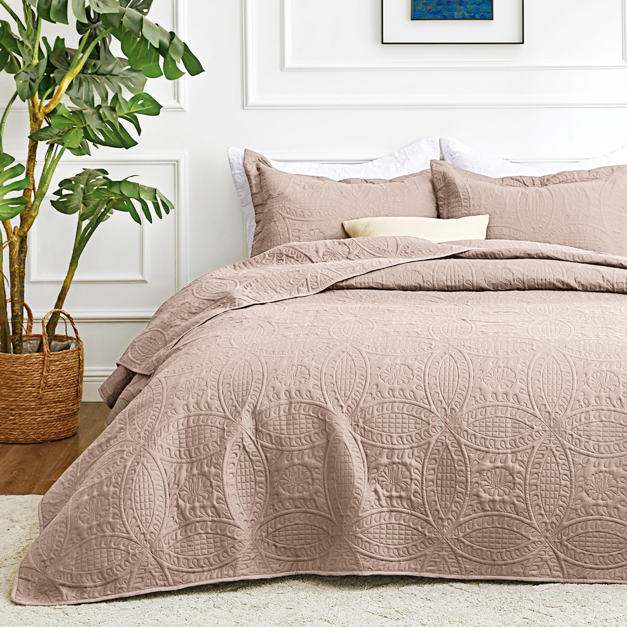 Love's cabin Quilts for Full Bed Burlwood Bedspreads Bedding Set - Lightweight Bedspread Comforter - Coin Pattern Bedding Coverlet for All Season - 3 Pieces (1 Quilt, 2 Pillow Shams) Full (80"x90") Coin Pattern Burlwood