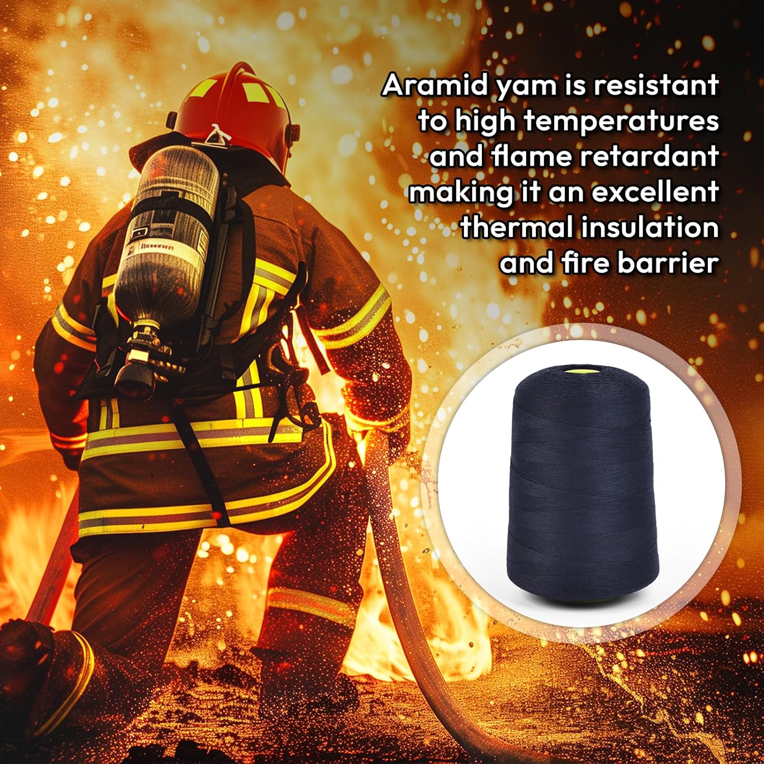 Flame Retardant Sewing Thread - Heat & Flame Resistant for Firefighter Gear, Industrial Workwear, Curtains & Upholstery, Heavy Duty Polyester Thread for Sewing Machines & Hand Sewing (Aramid-Black)
